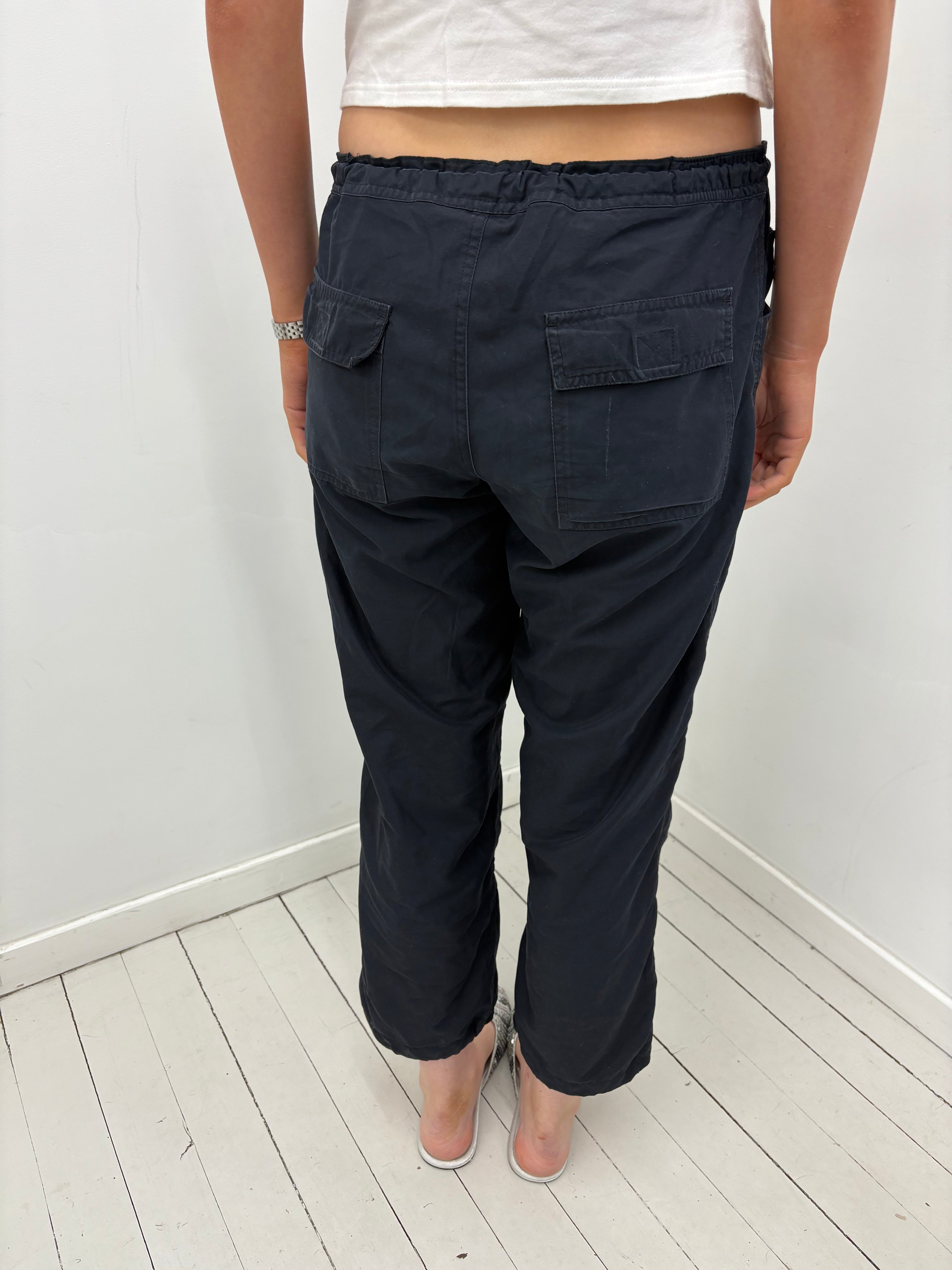 Black Cropped Utility Cargo Pants