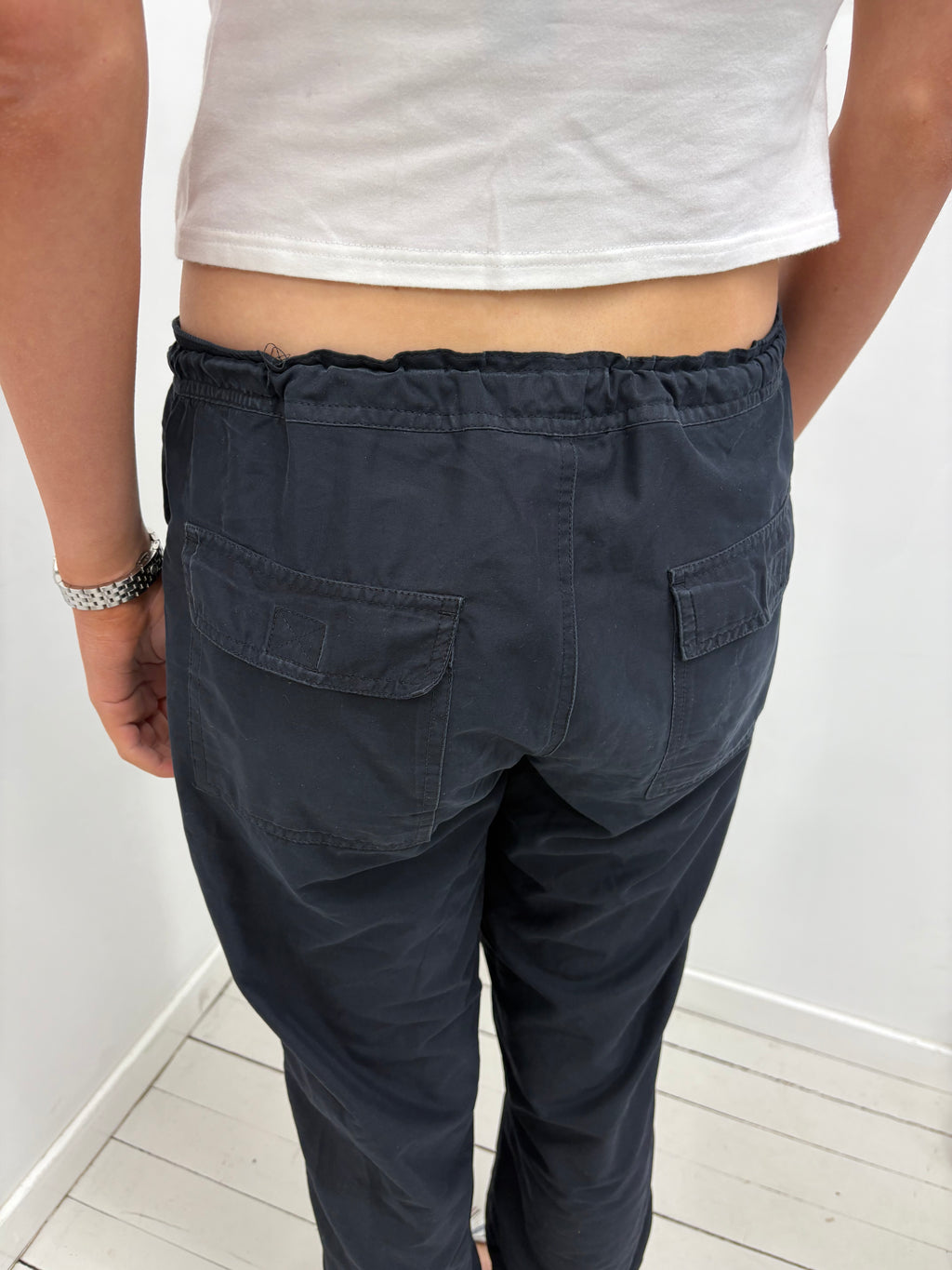 Black Cropped Utility Cargo Pants