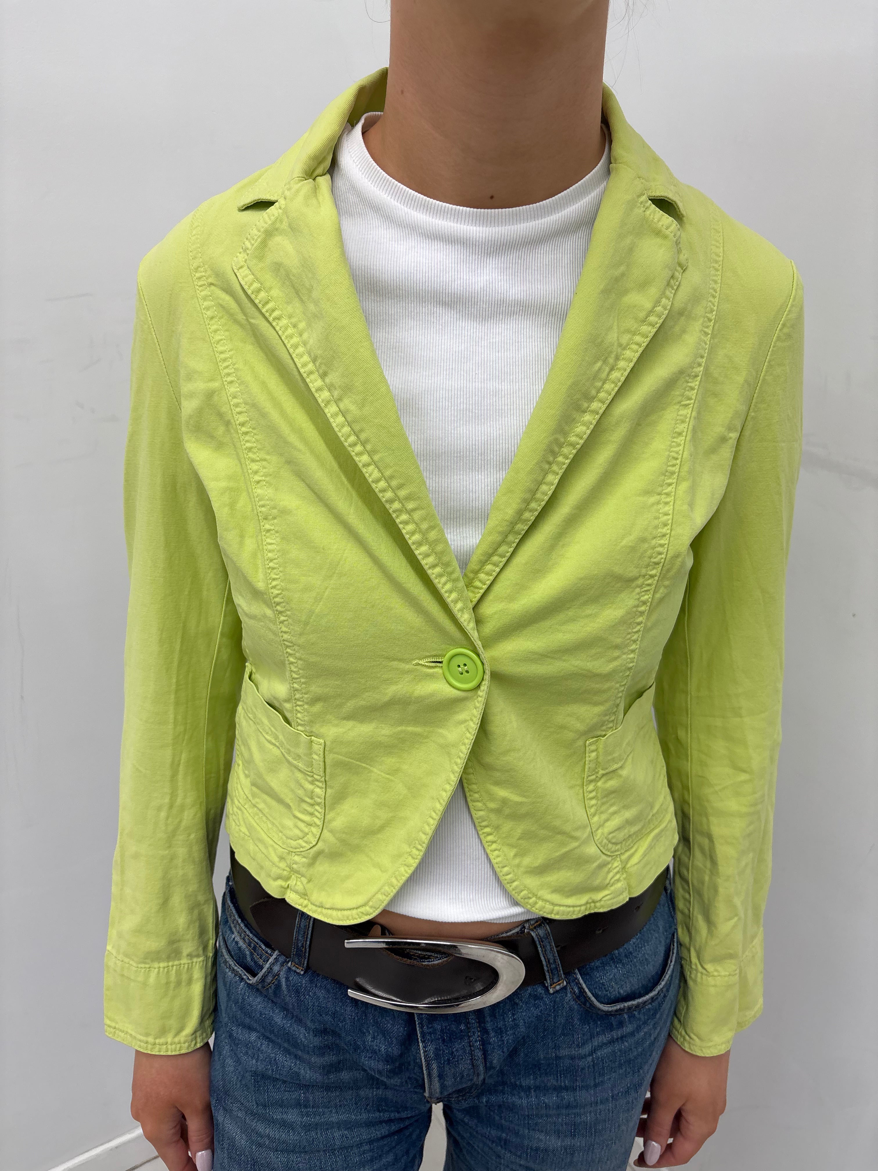 Lime Green Cropped Blazer with Single Button