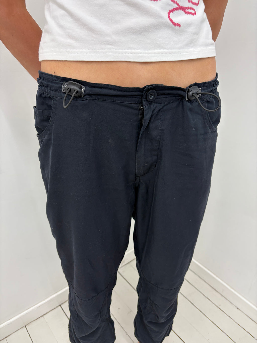 Black Cropped Utility Cargo Pants