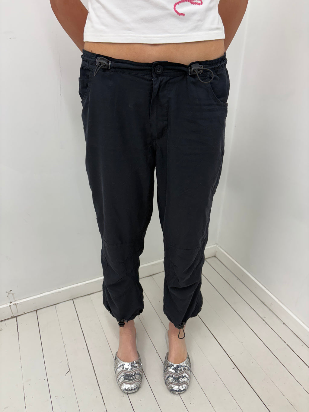 Black Cropped Utility Cargo Pants