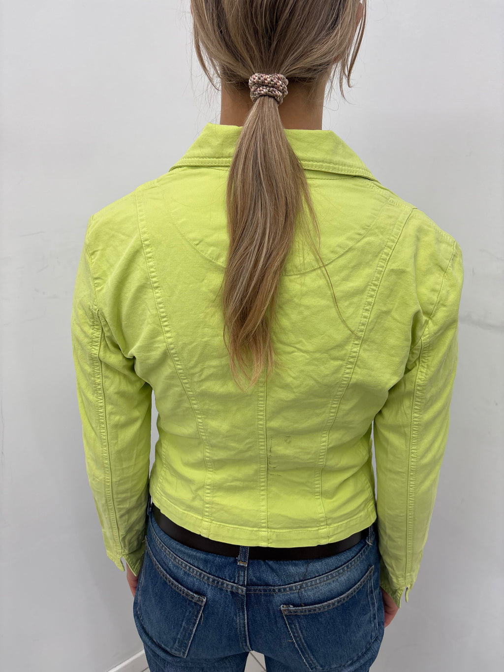Lime Green Cropped Blazer with Single Button