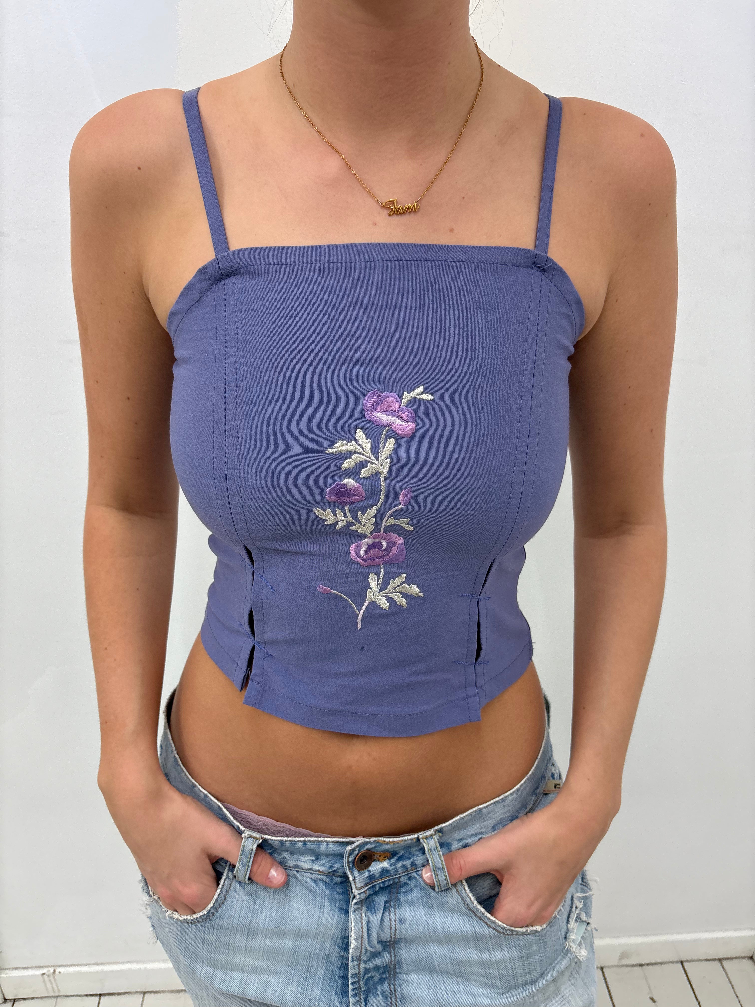 Lavender Embroidered Floral Camisole Top