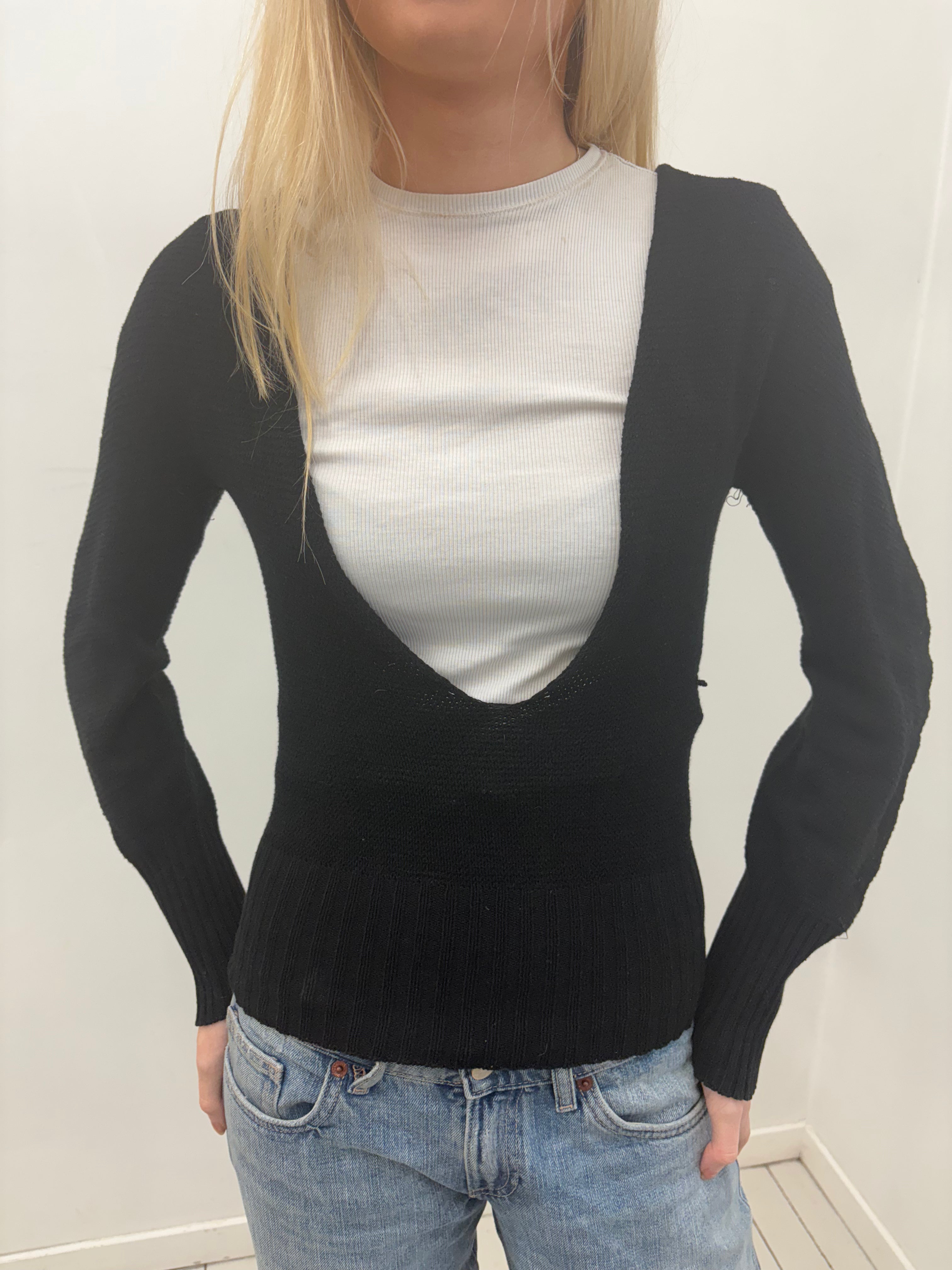 Black Deep V-neck Y2K Knit Sweater Top