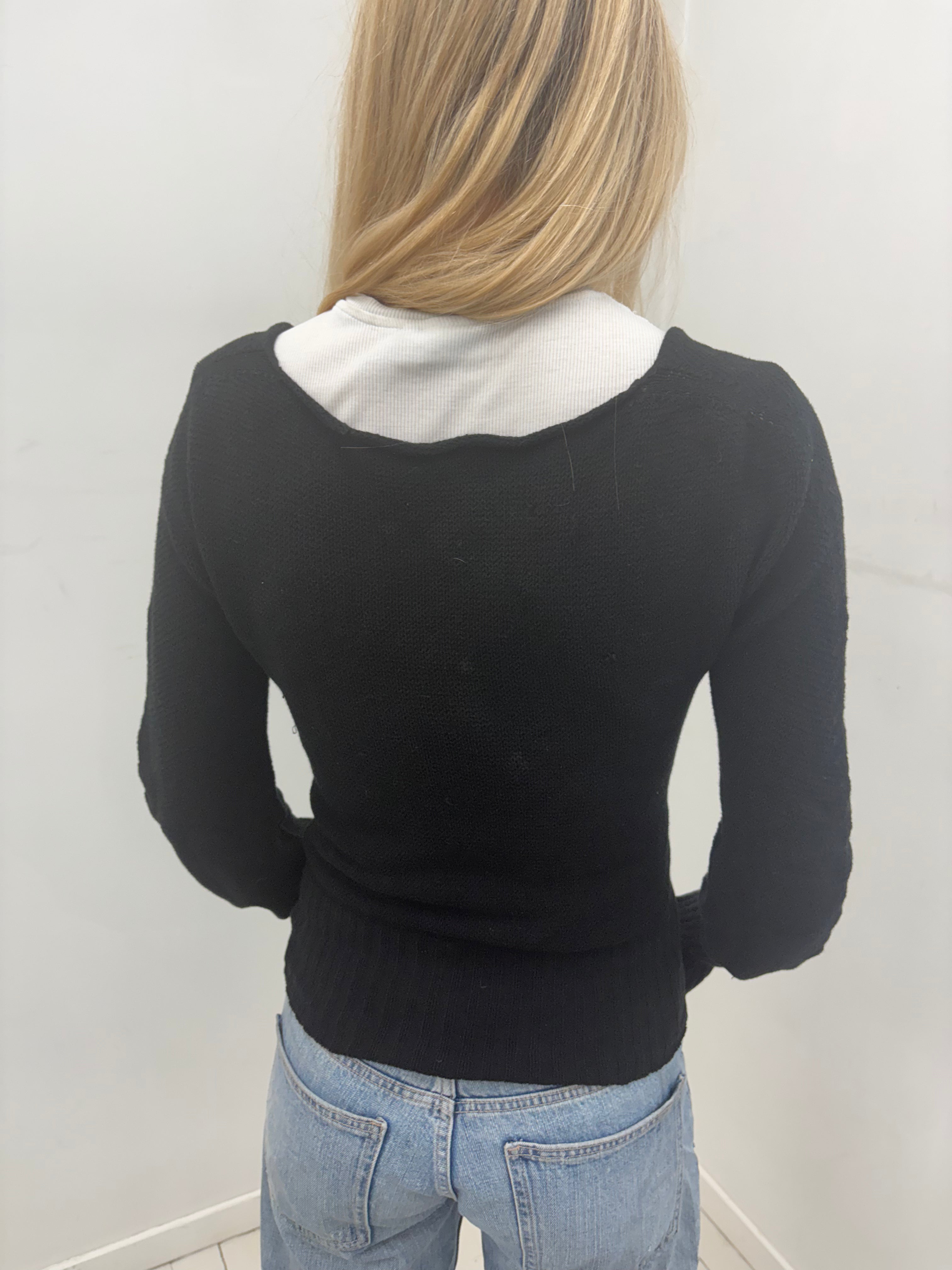 Black Deep V-neck Y2K Knit Sweater Top