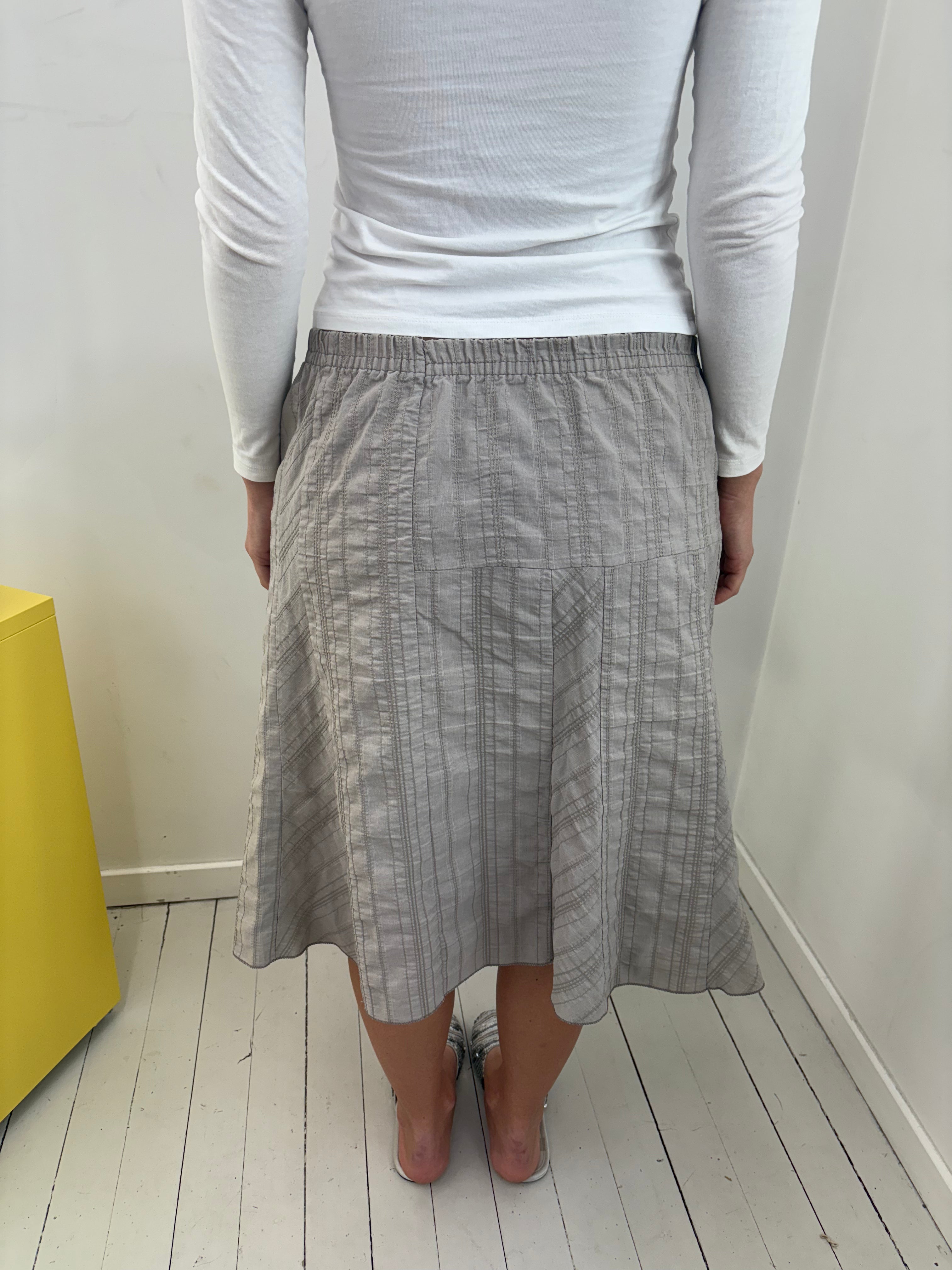Grey Textured Stripe Elasticated Waist Midi Skirt