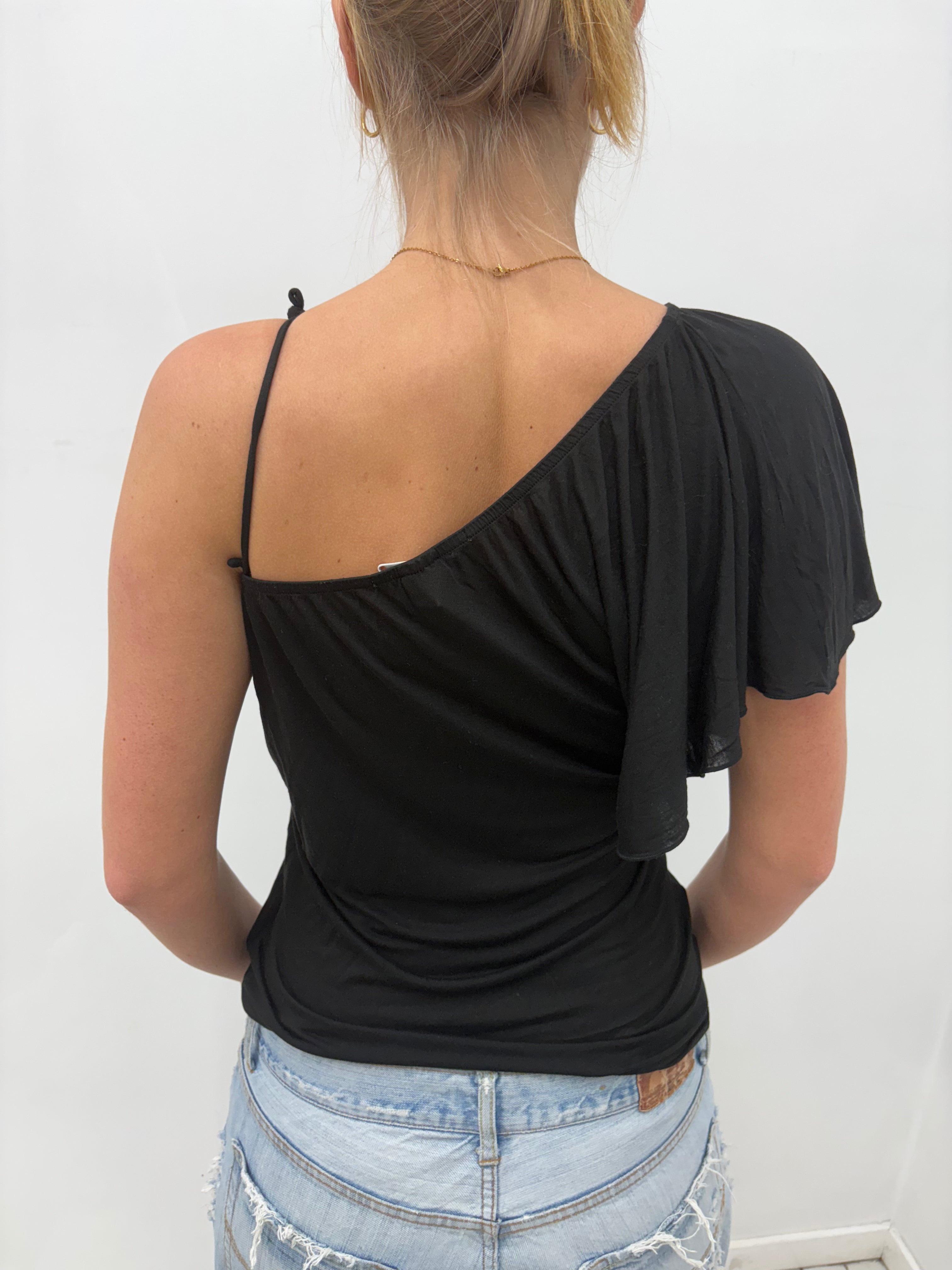 Y2K Embellished Tiger One-Shoulder Top