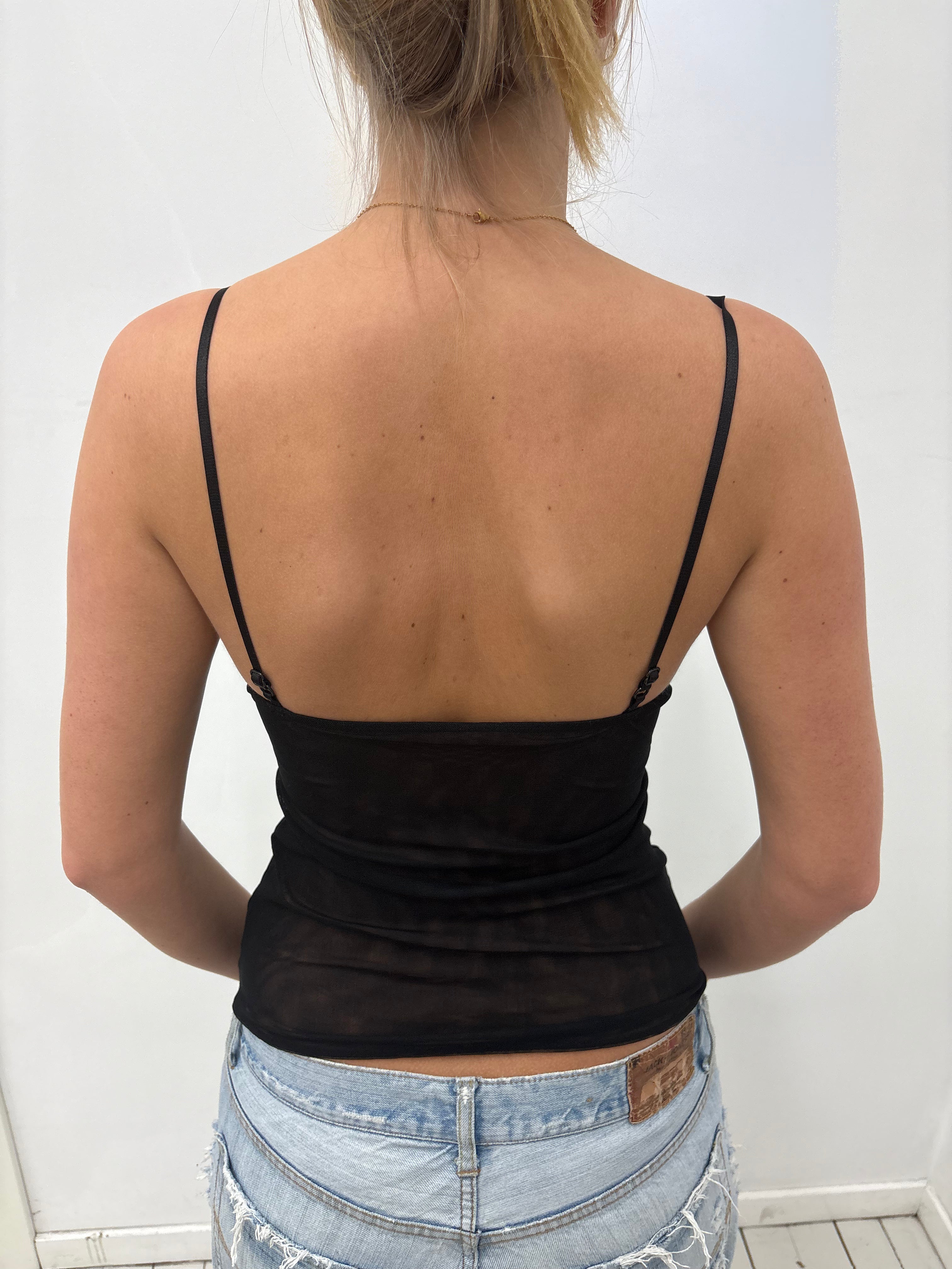 Black Sheer Lace Corset Camisole Top