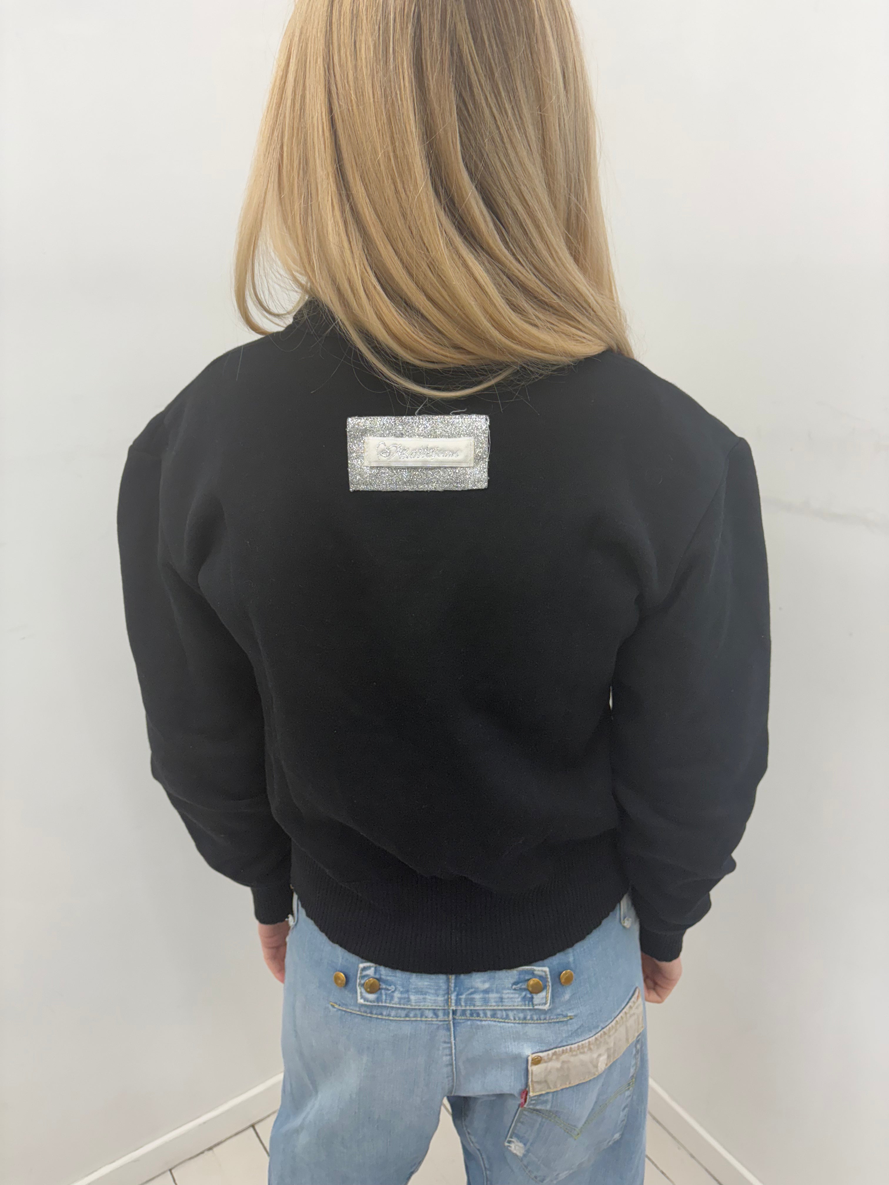 Black Smalto Jeans Rhinestone Zip Hoodie