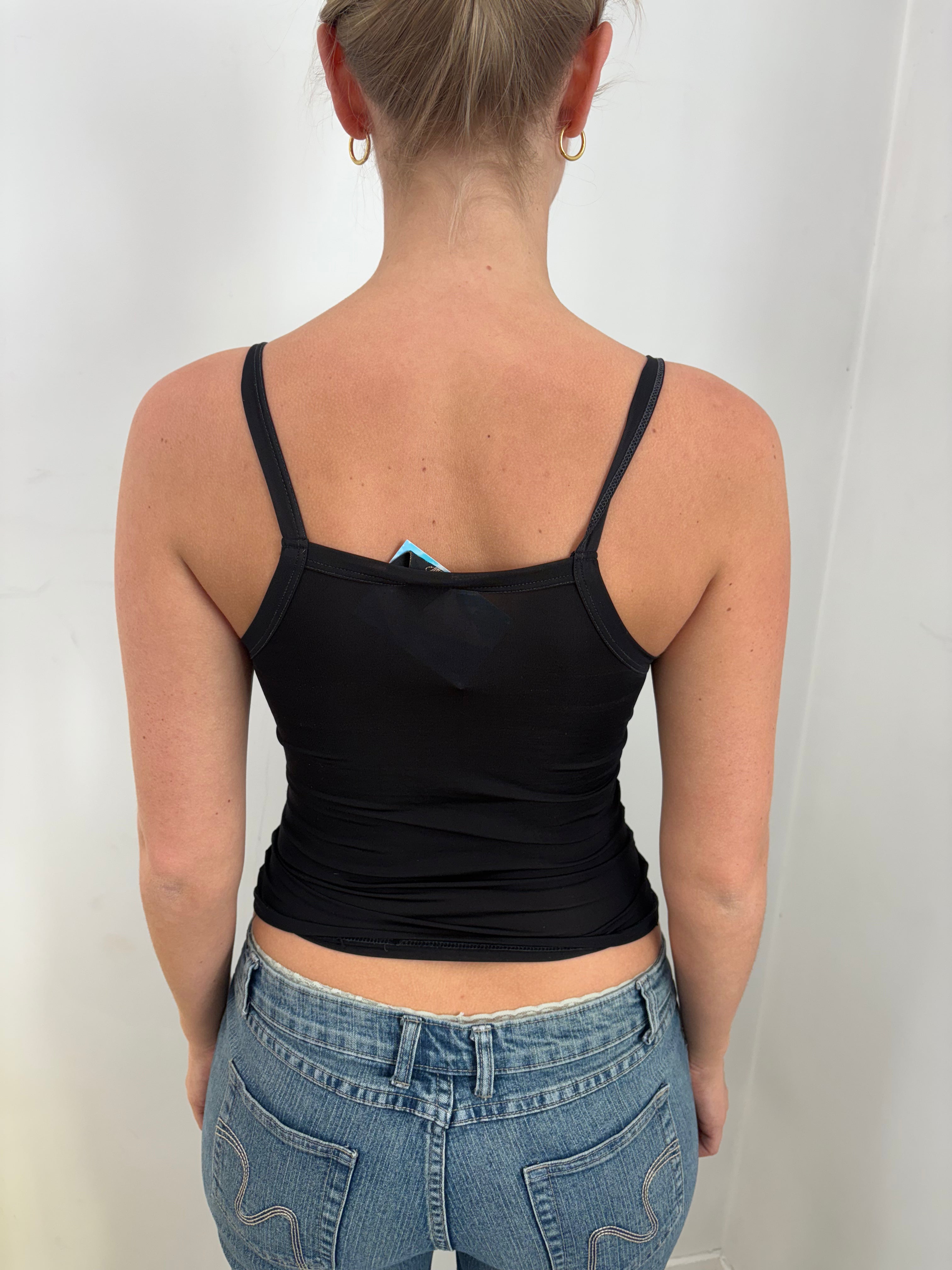 Black Sheer Mesh Rhinestone Swirl Crop Cami