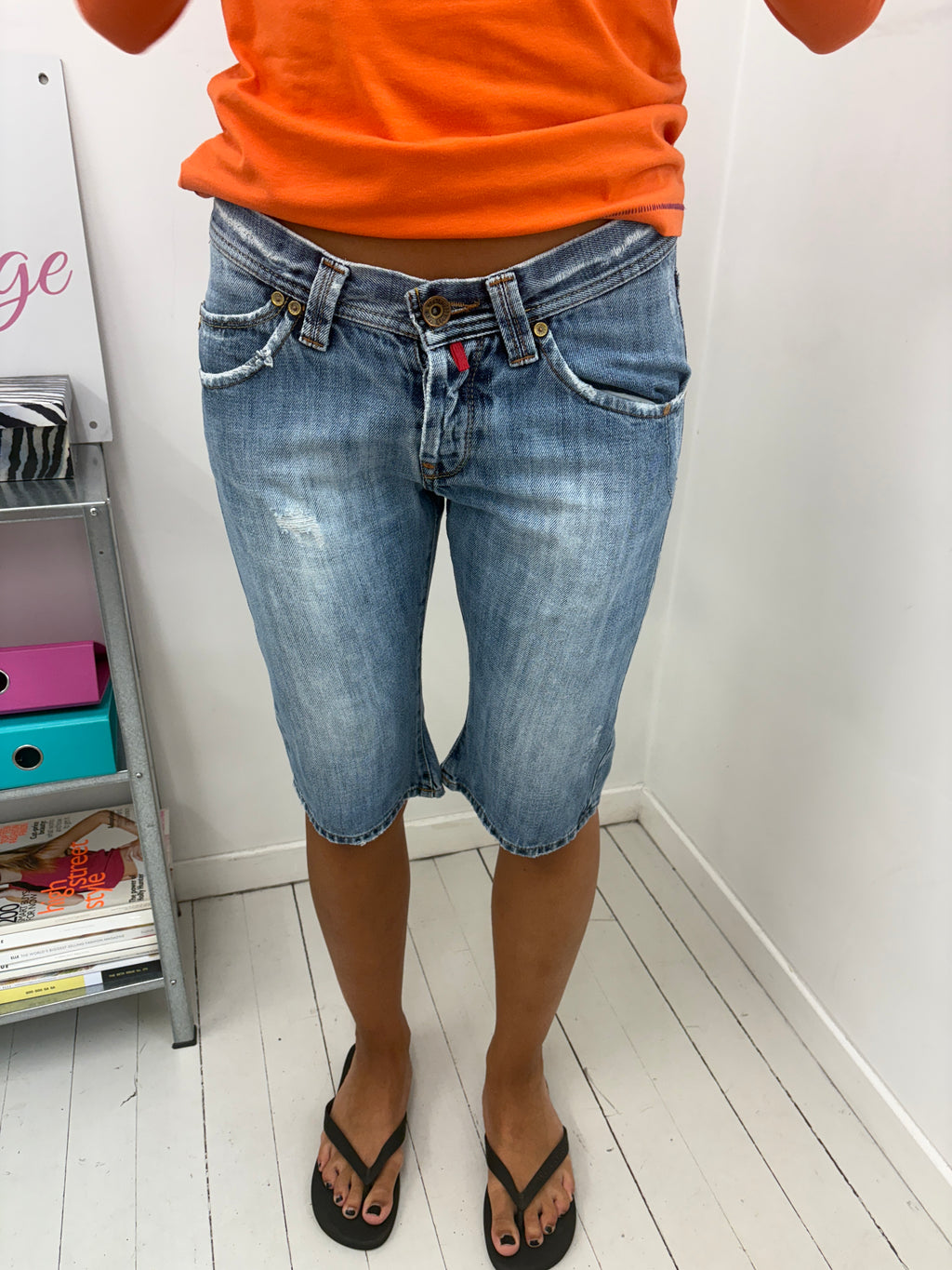Light Wash Denim Capri with Red Tab