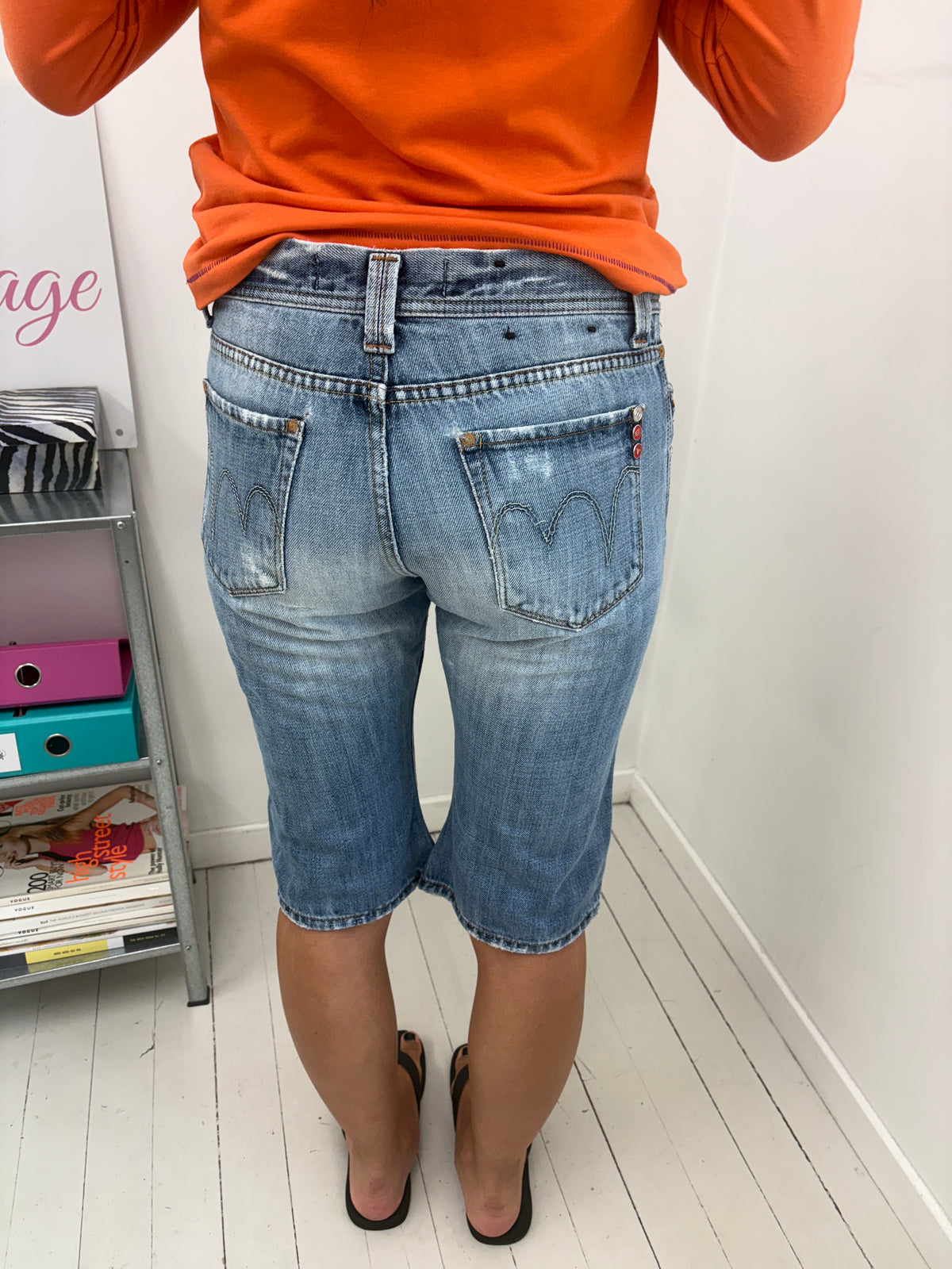 Light Wash Denim Capri with Red Tab