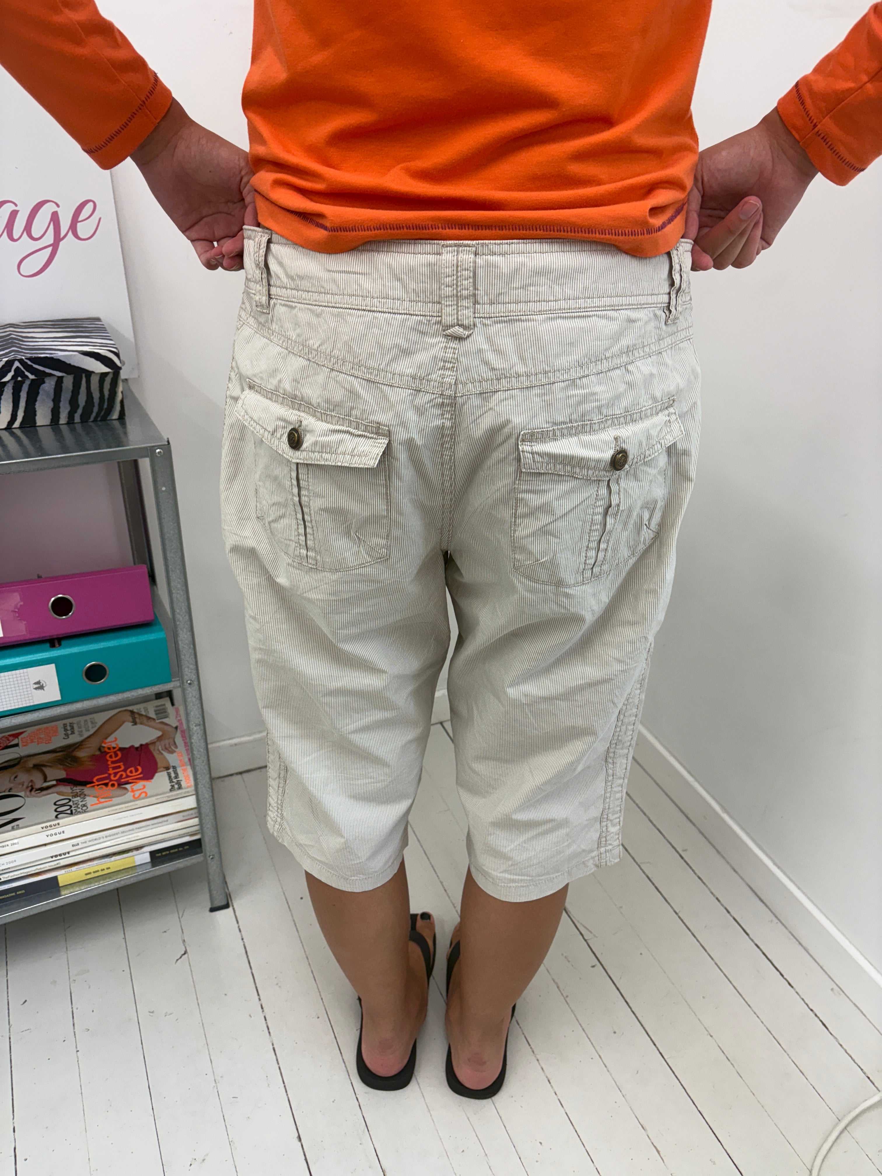 Cream Pinstripe Cargo Shorts