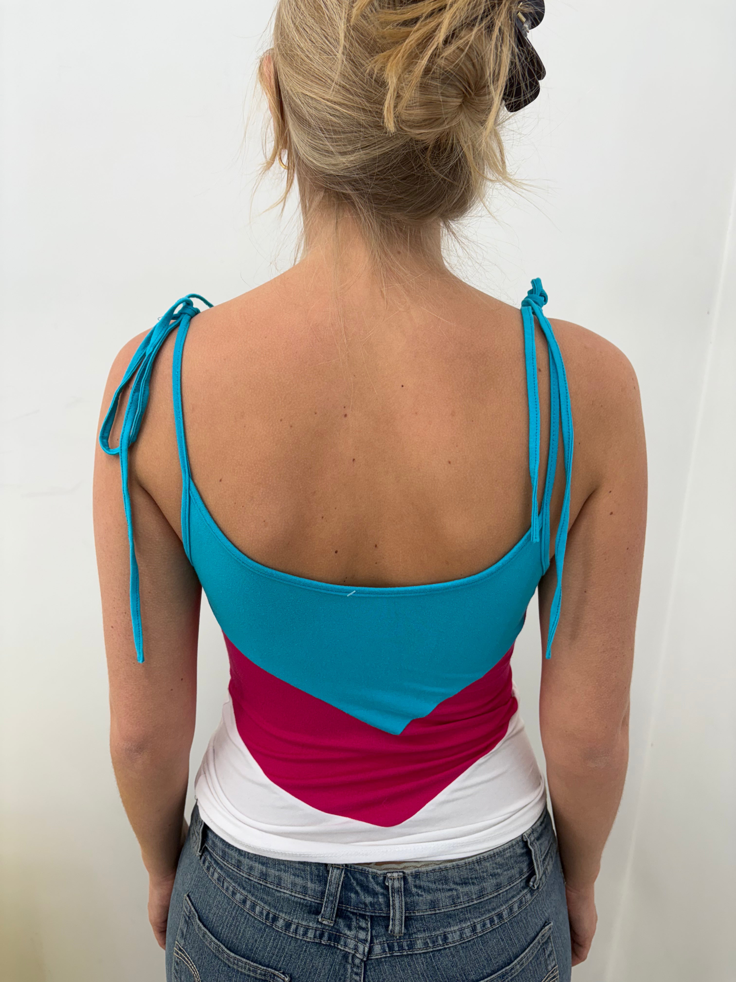 Colourblock Bow Charm Spaghetti Strap Cami Top