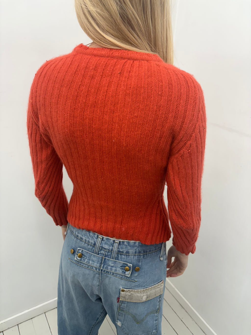 Rust Ribbed V-Neck Y2K Knit Sweater