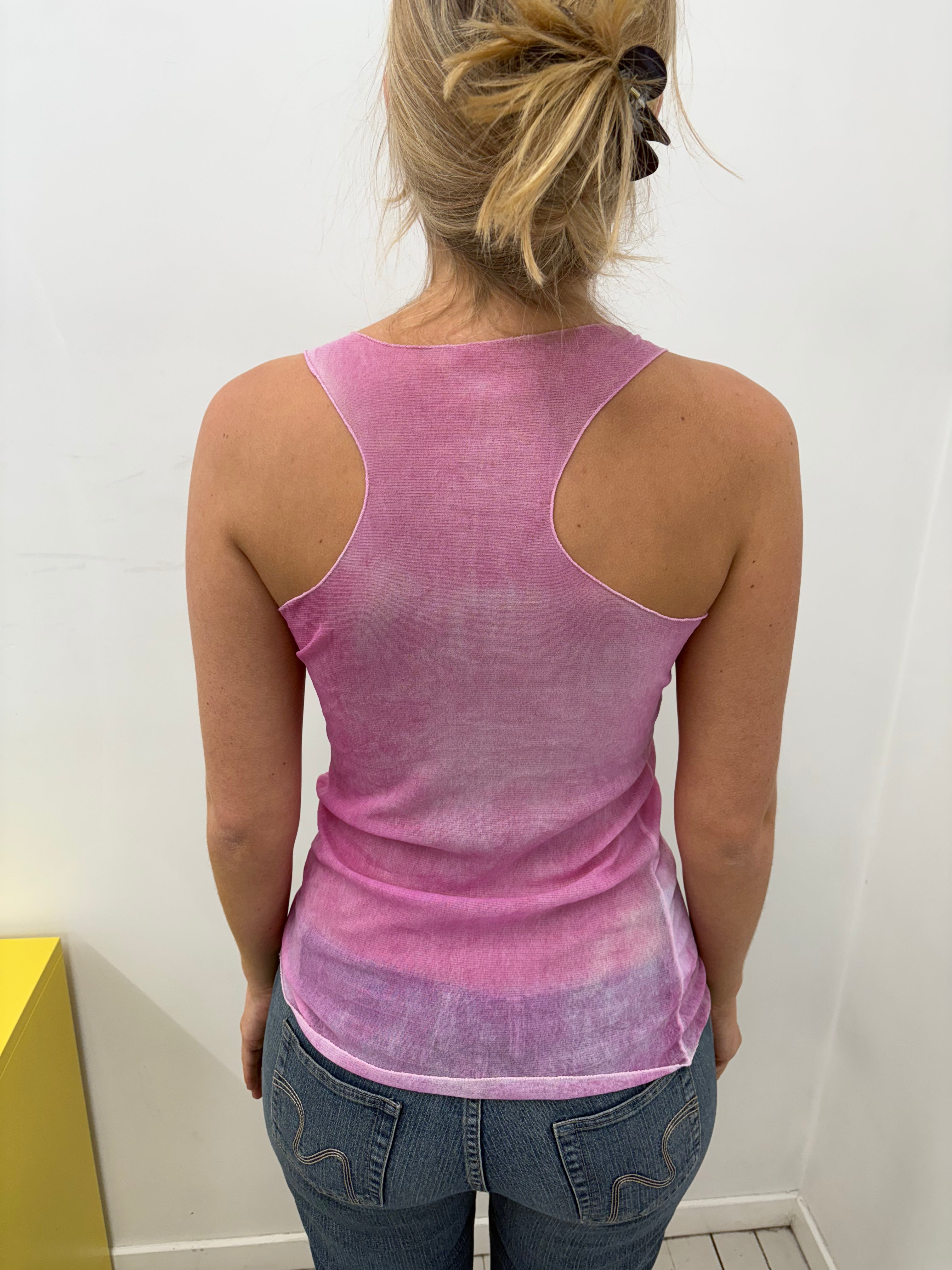 Pink Washed Sheer Mesh Racerback Tank Top
