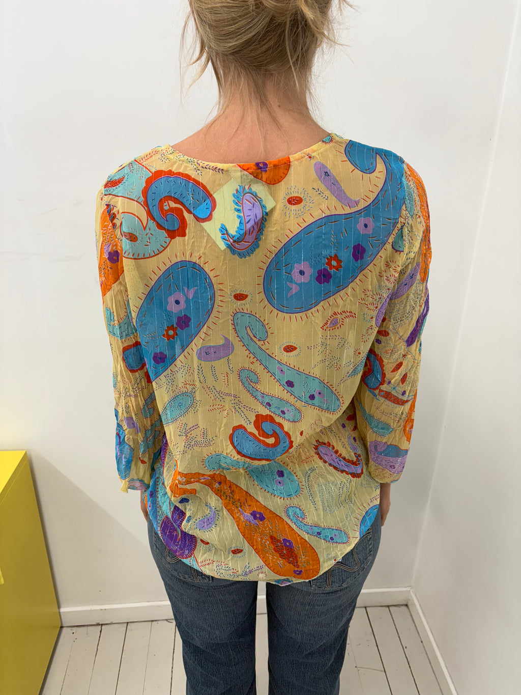 Boho Paisley Print Lace-Up Peasant Blouse