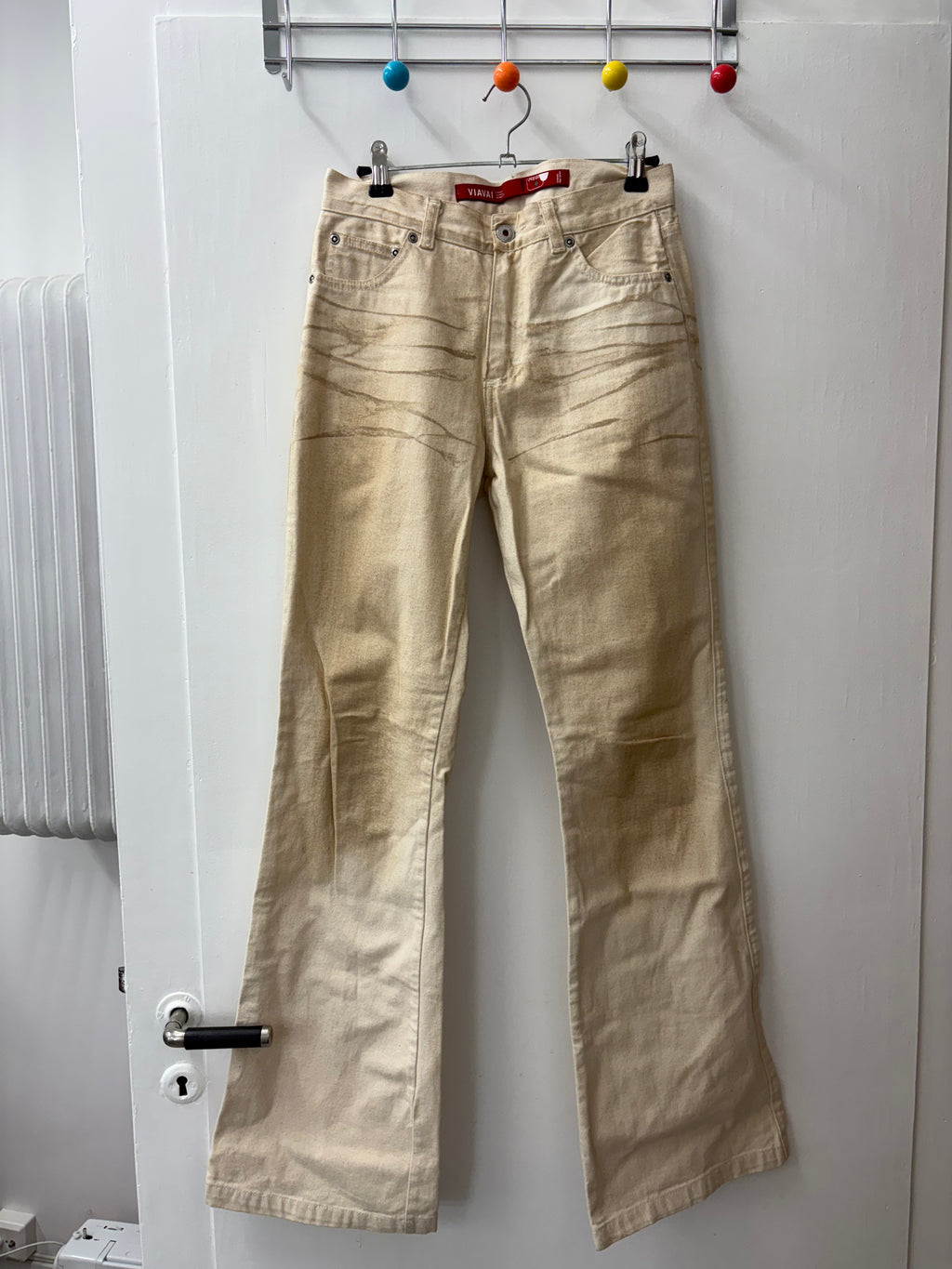 Y2K Cream Low-Rise Flared Jeans