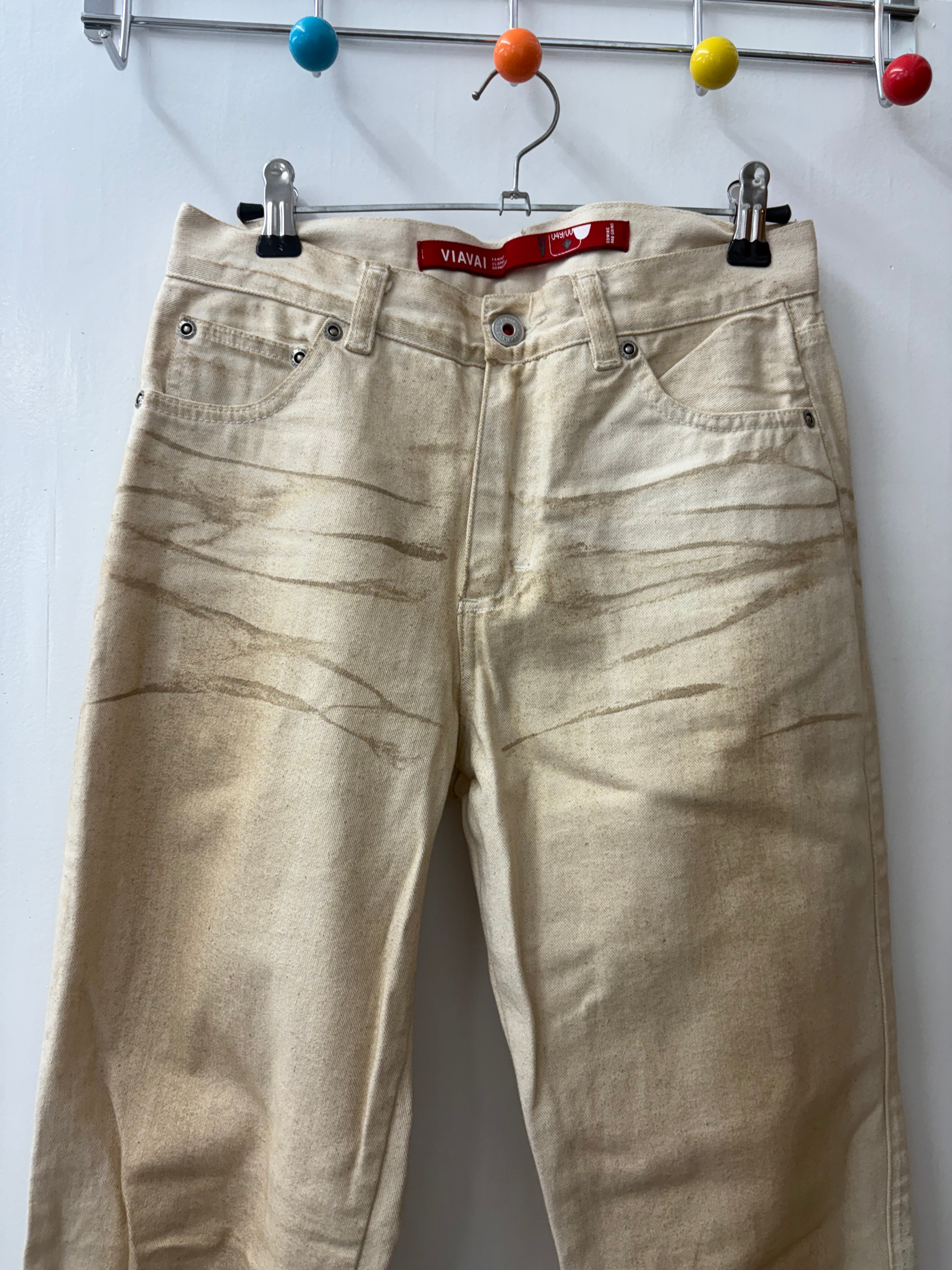 Y2K Cream Low-Rise Flared Jeans