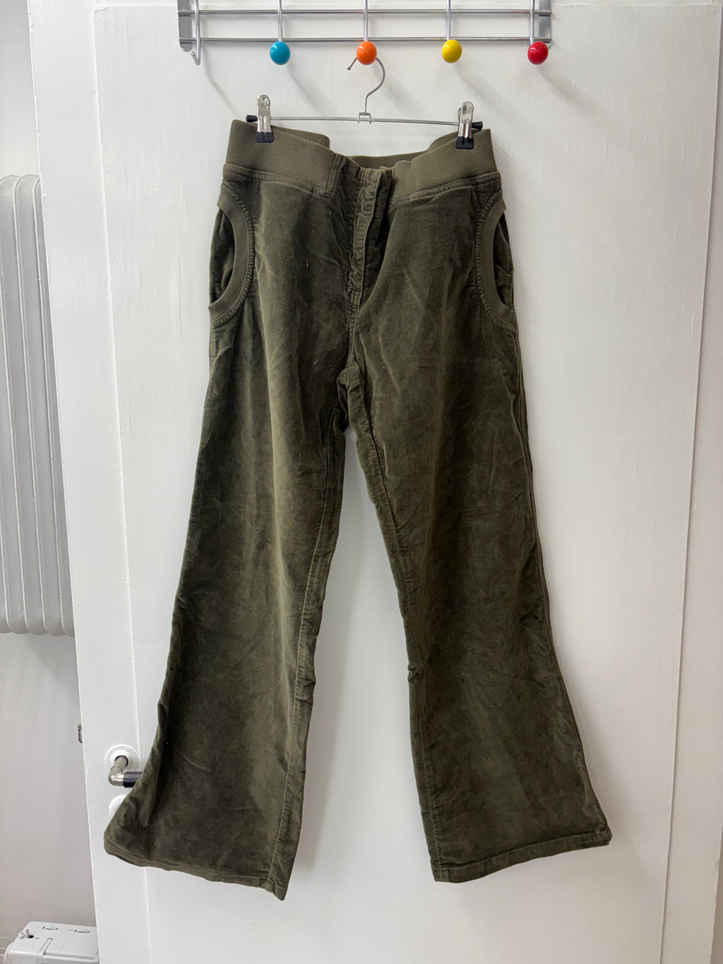 Y2K Olive Green Corduroy Low-Rise Flared Pants