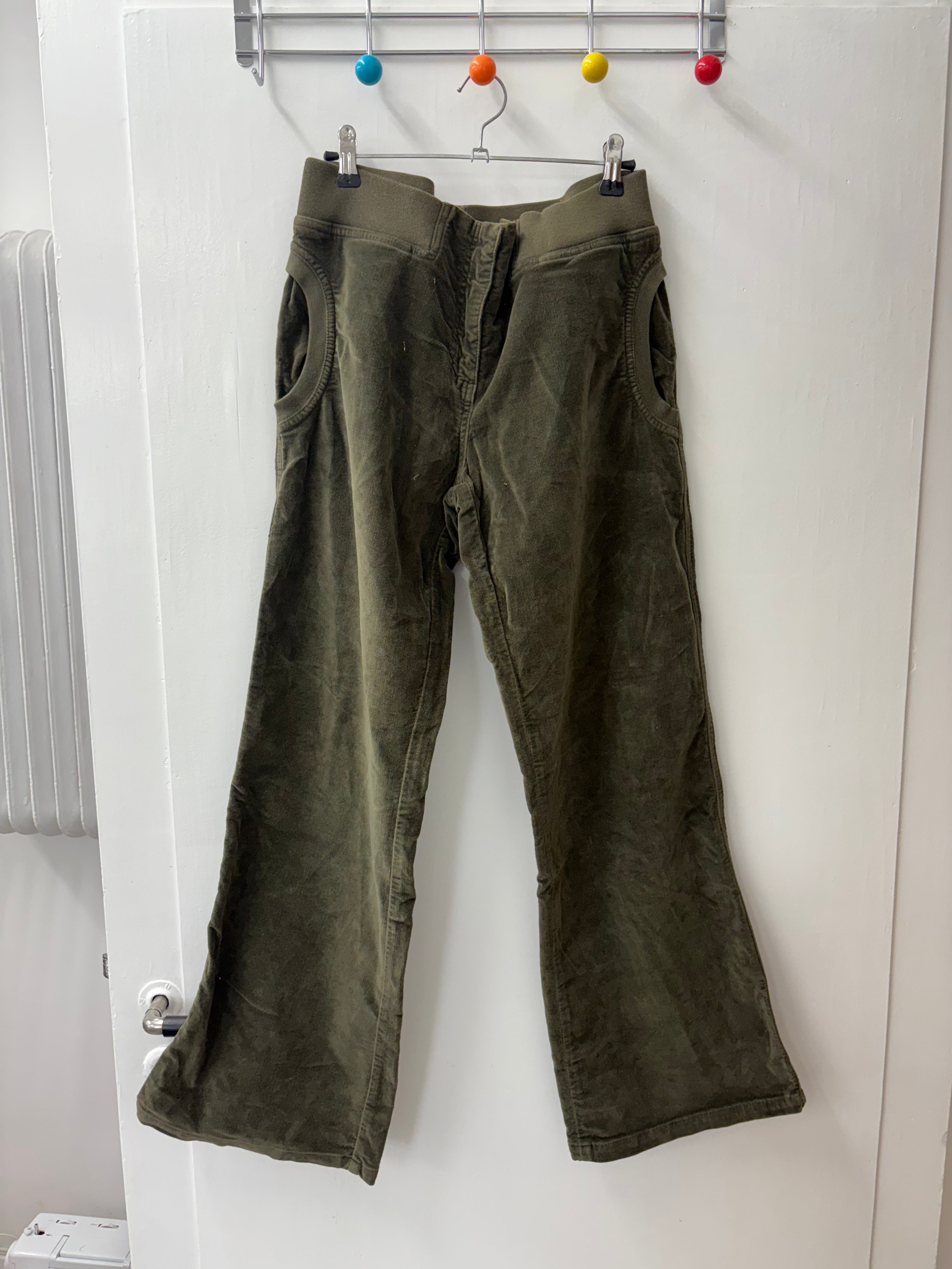 Y2K Olive Green Corduroy Low-Rise Flared Pants