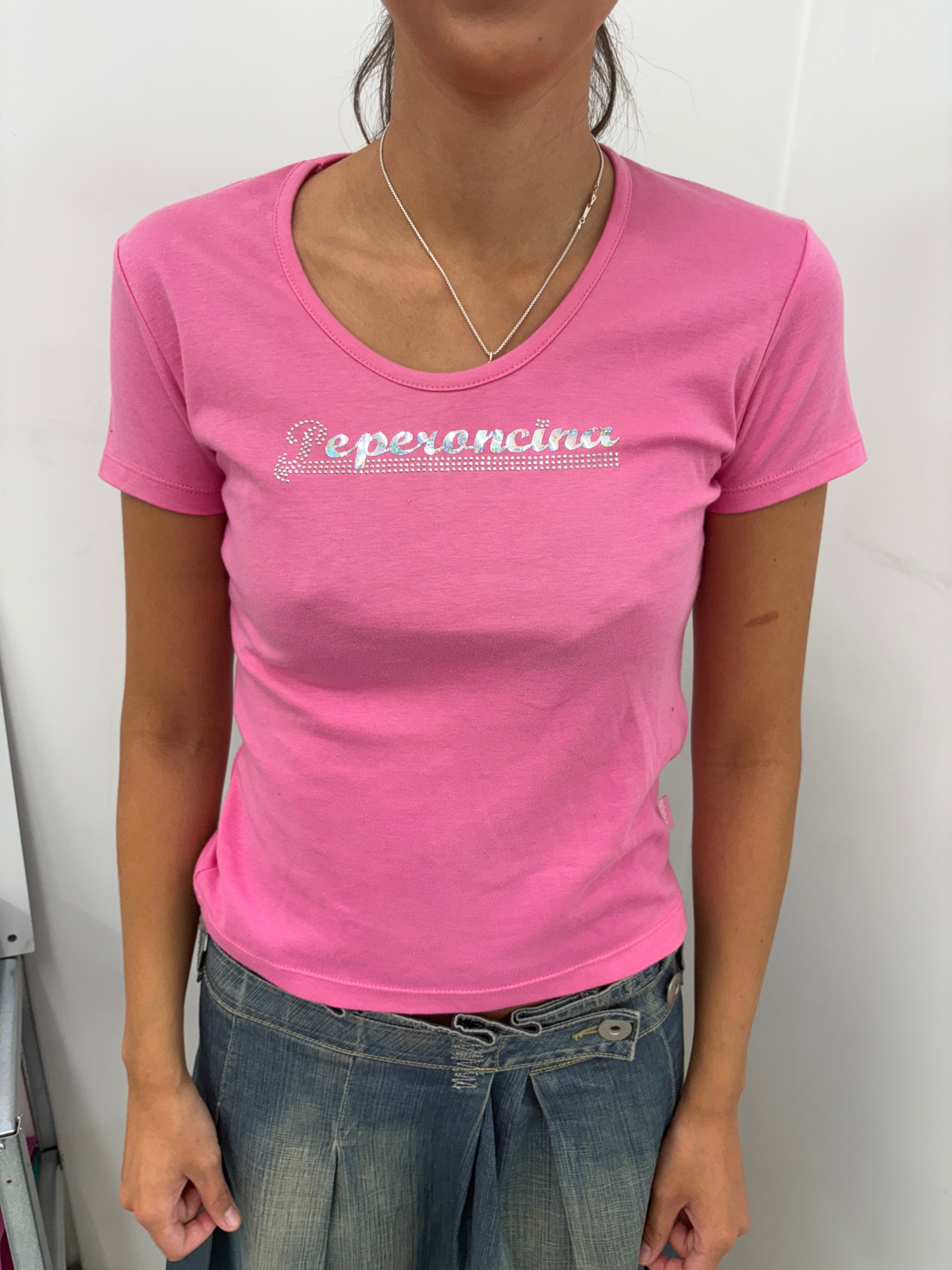 Pink Peperoncina Rhinestone Logo Tee