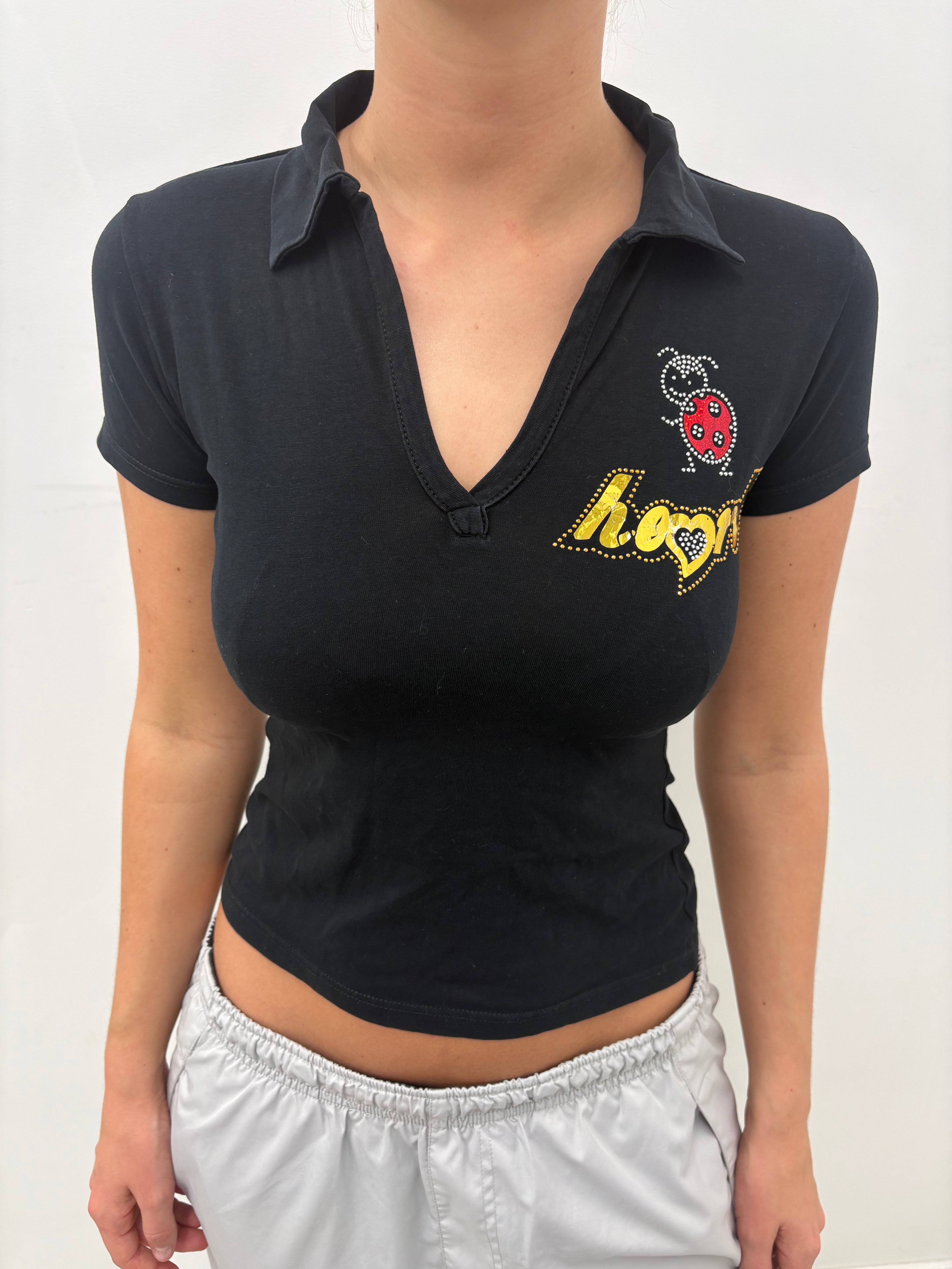 Black “Honey” Ladybug Polo Top