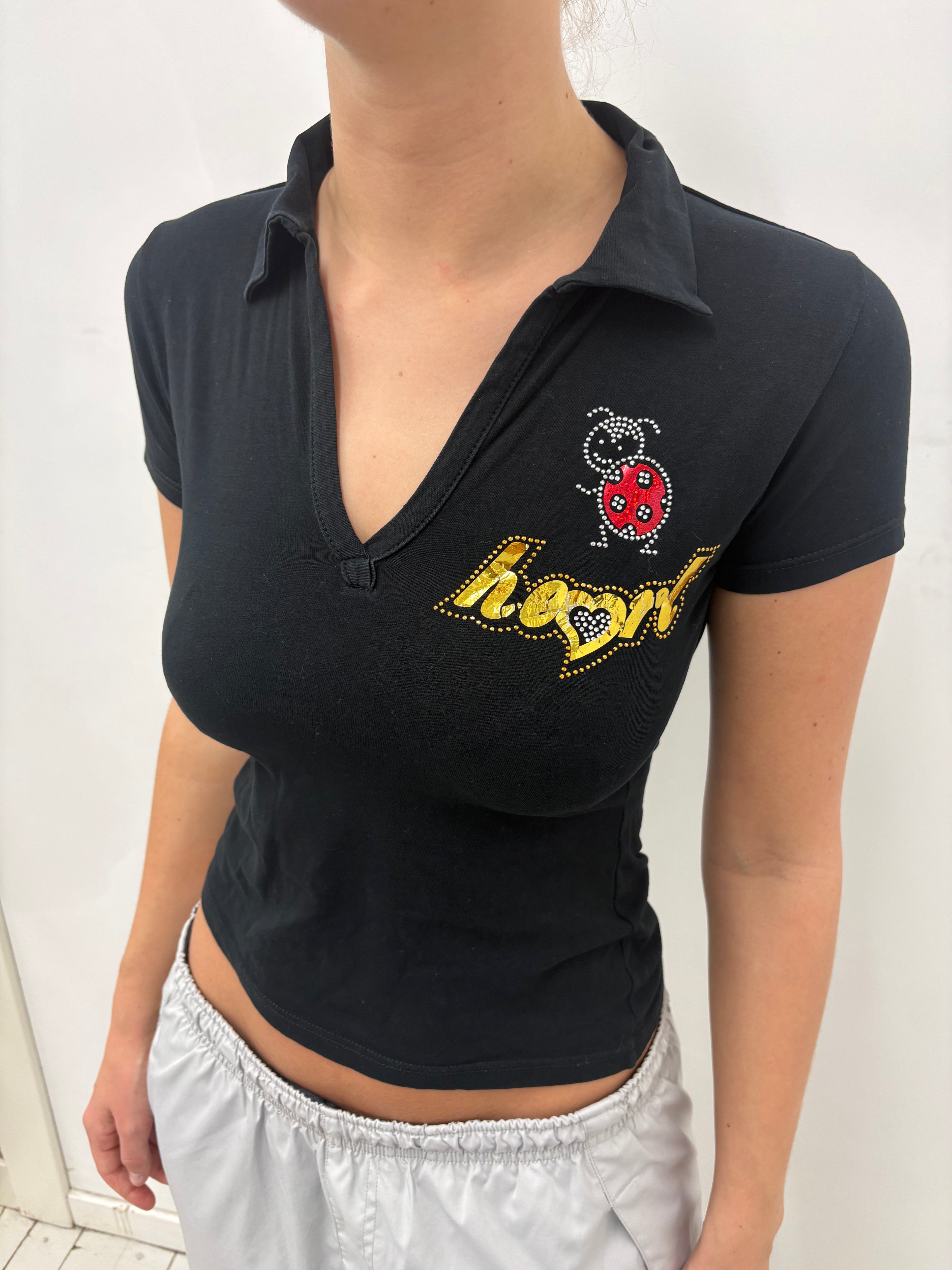 Black “Honey” Ladybug Polo Top