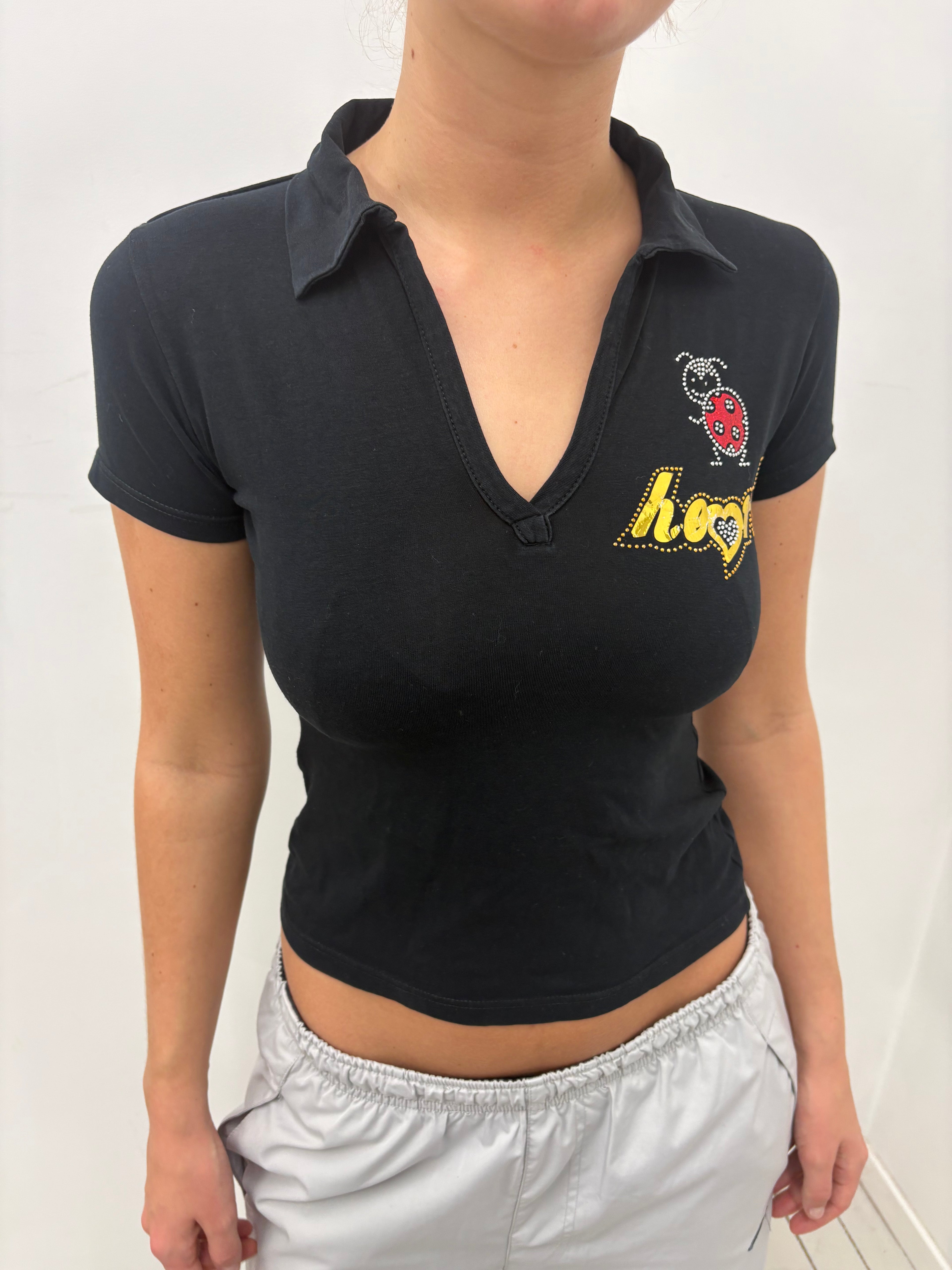 Black “Honey” Ladybug Polo Top