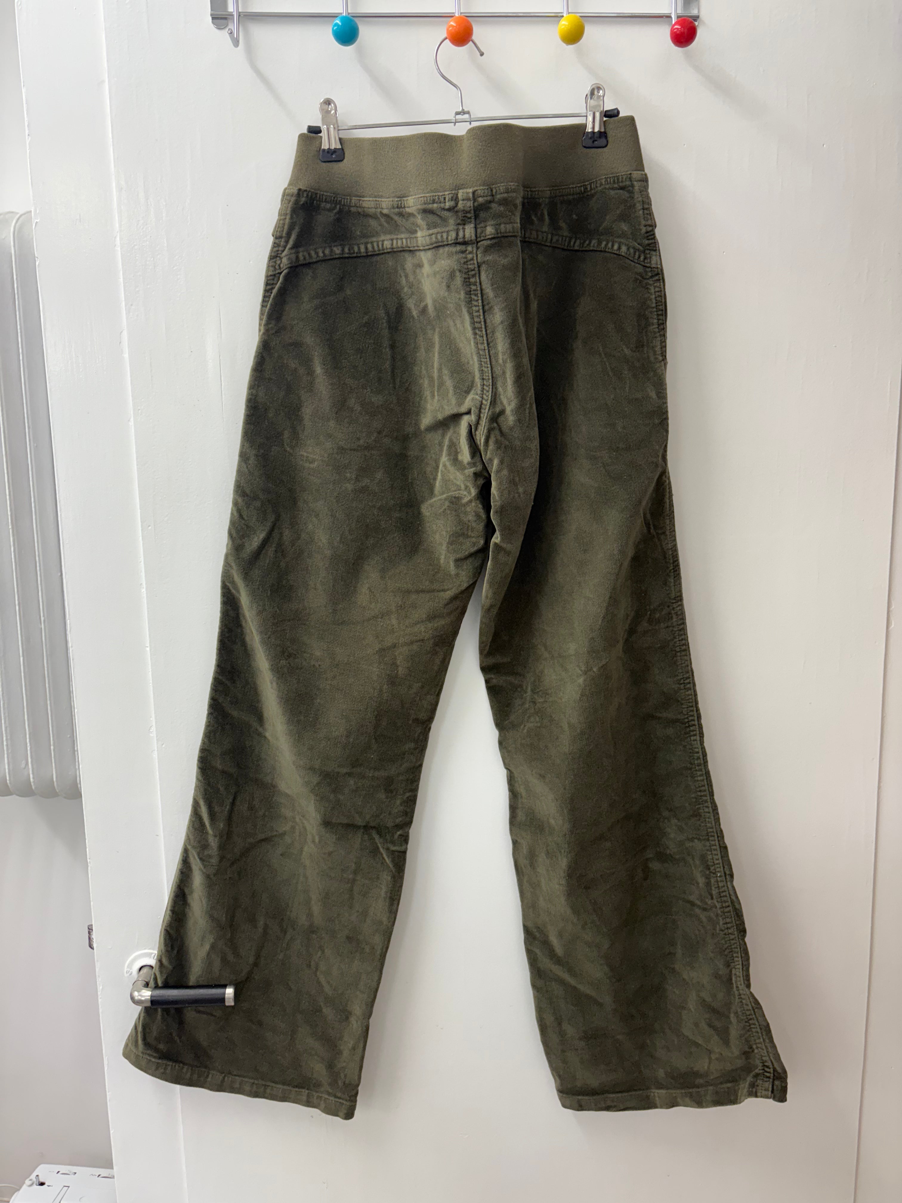Y2K Olive Green Corduroy Low-Rise Flared Pants