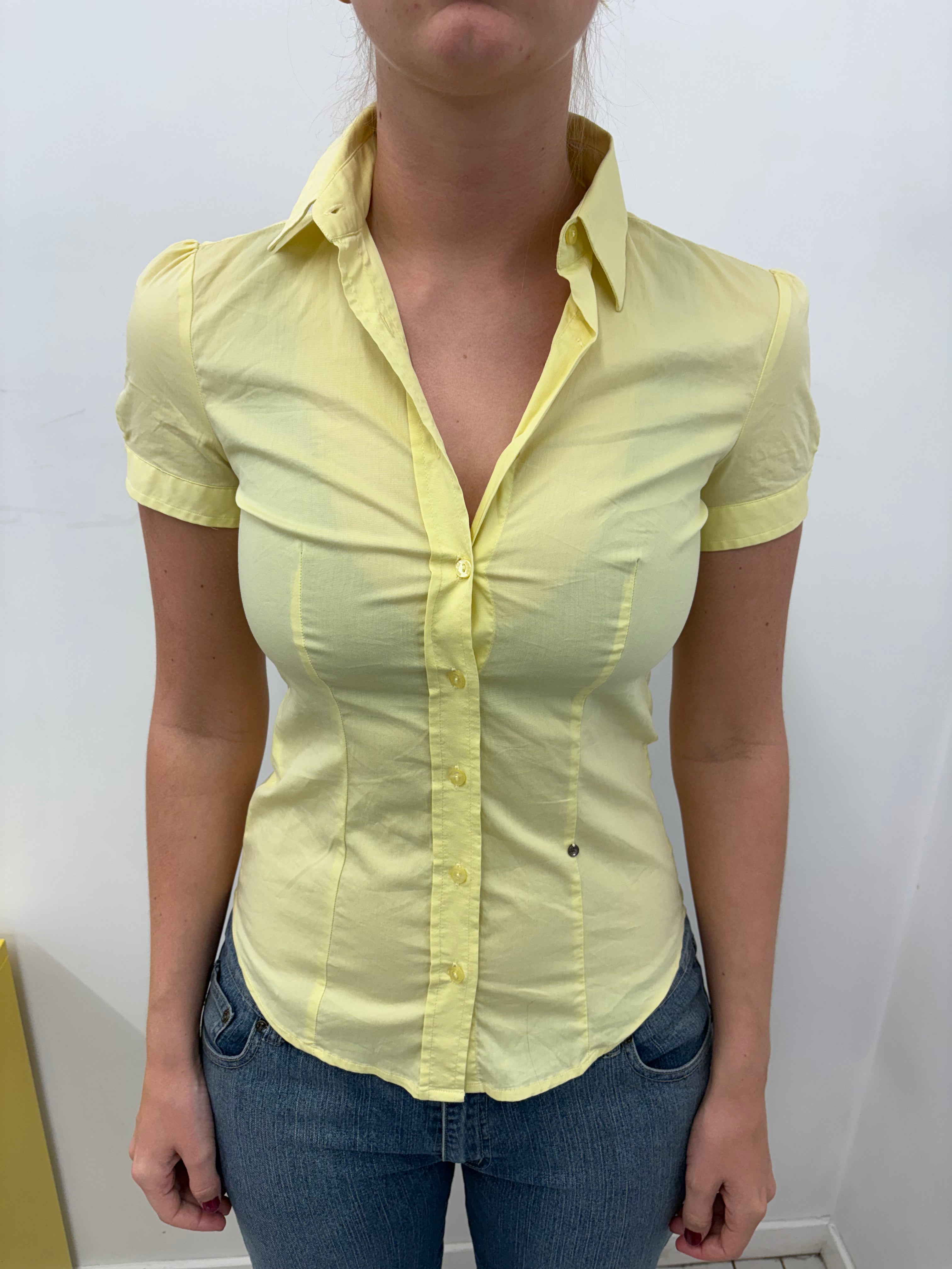 Yellow Fitted Short Sleeve Shirt Corset Seam