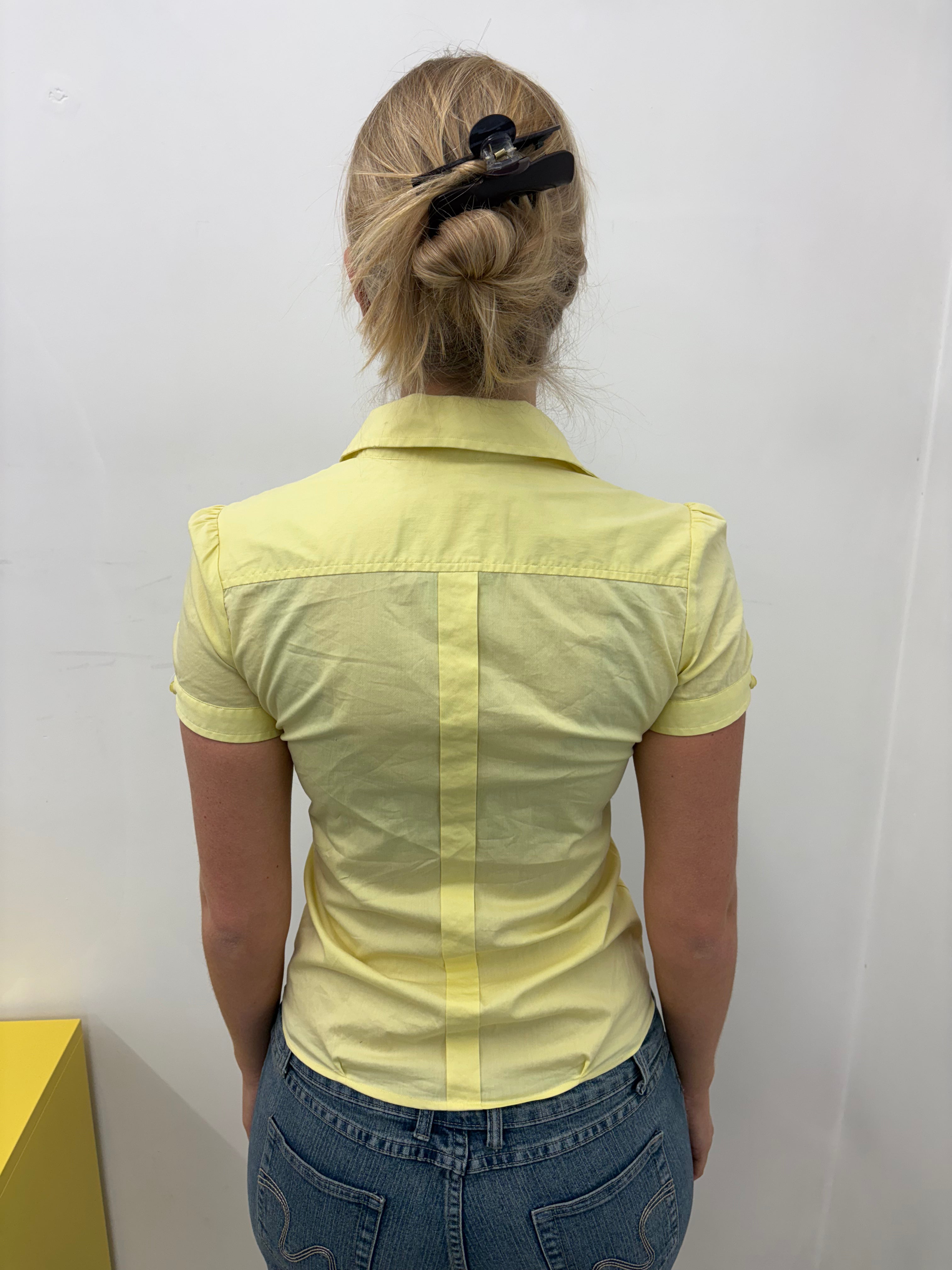Yellow Fitted Short Sleeve Shirt Corset Seam