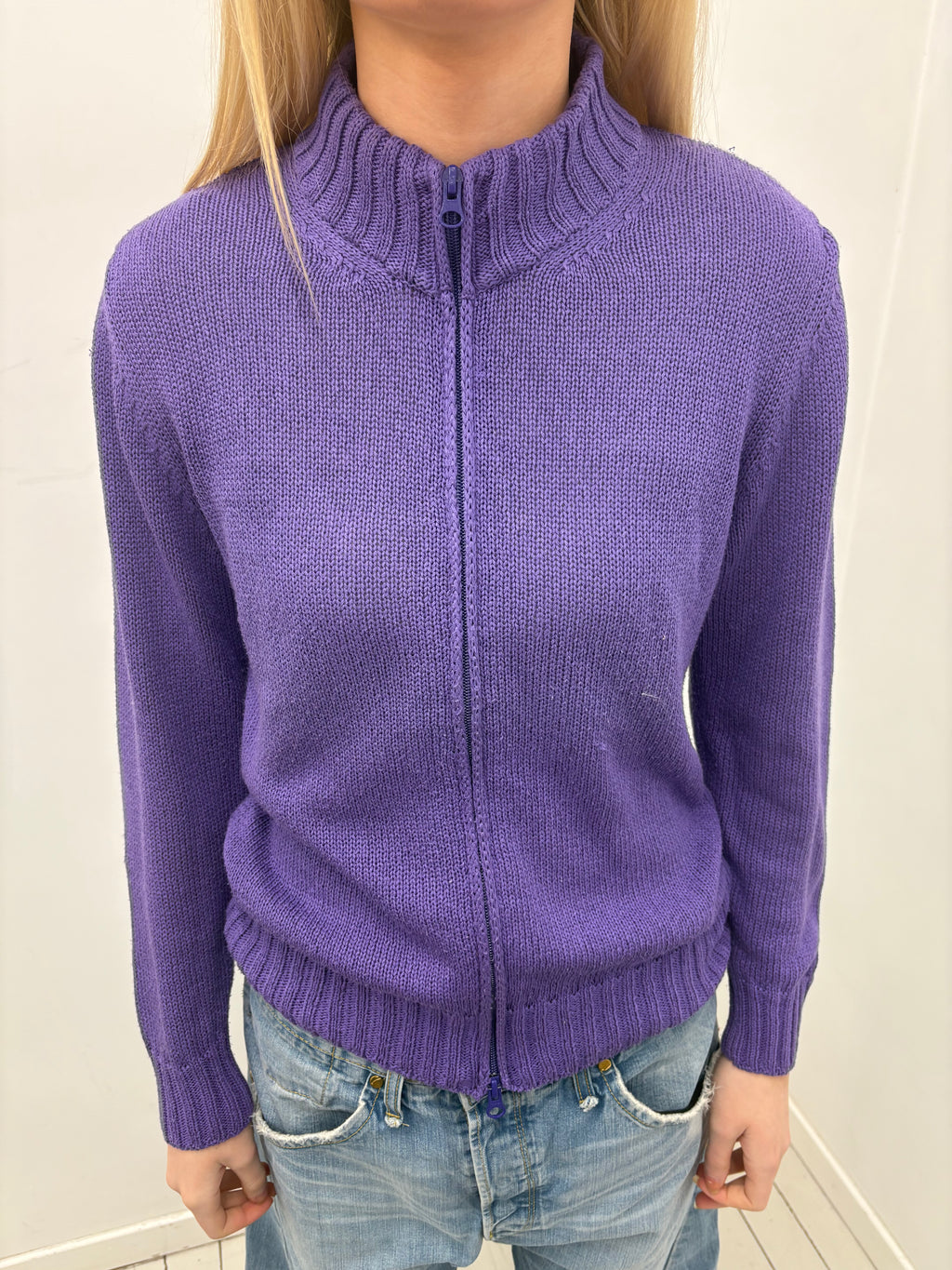 Purple Zip-Up Knit Y2K Cardigan