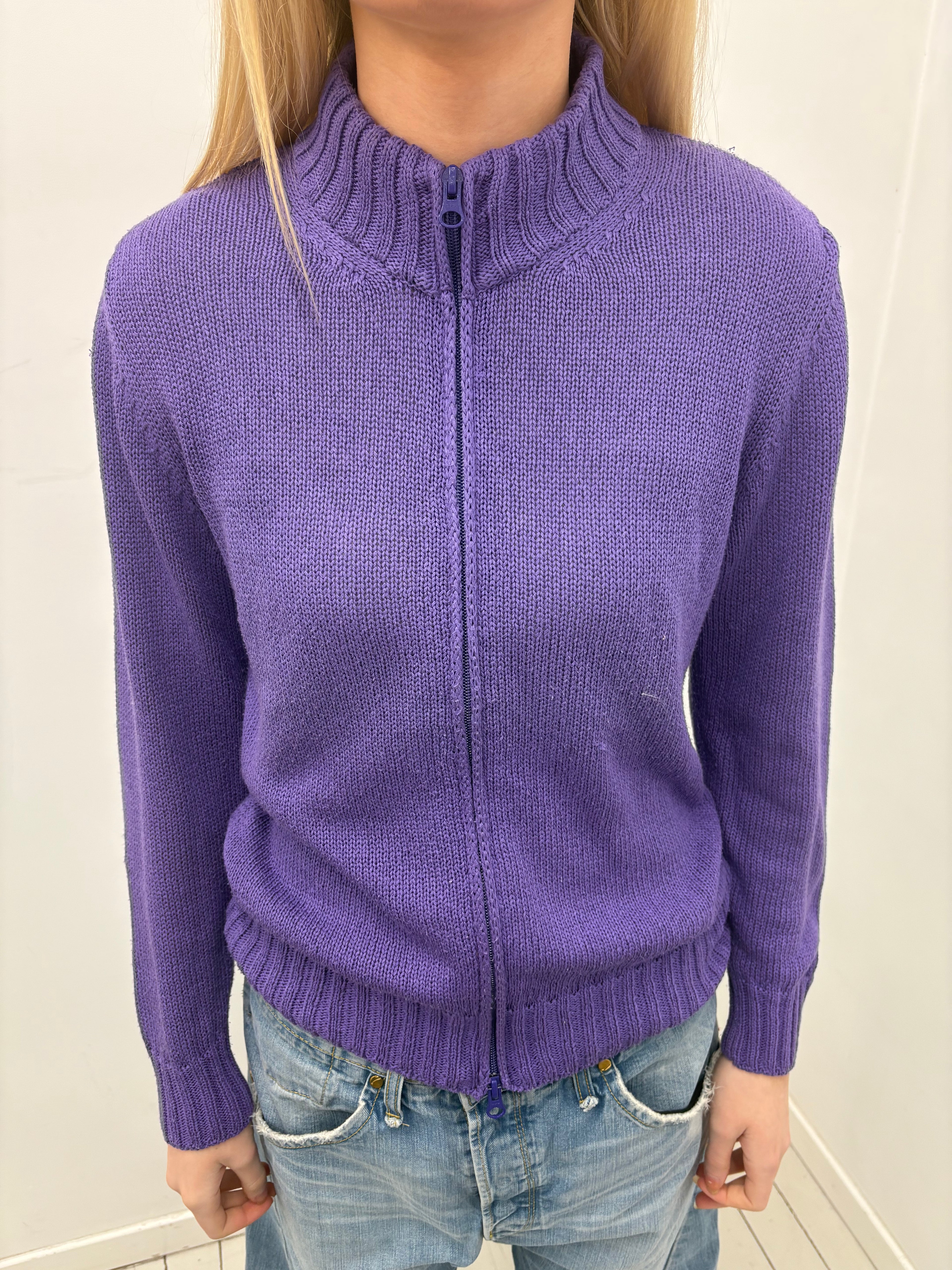 Purple Zip-Up Knit Y2K Cardigan