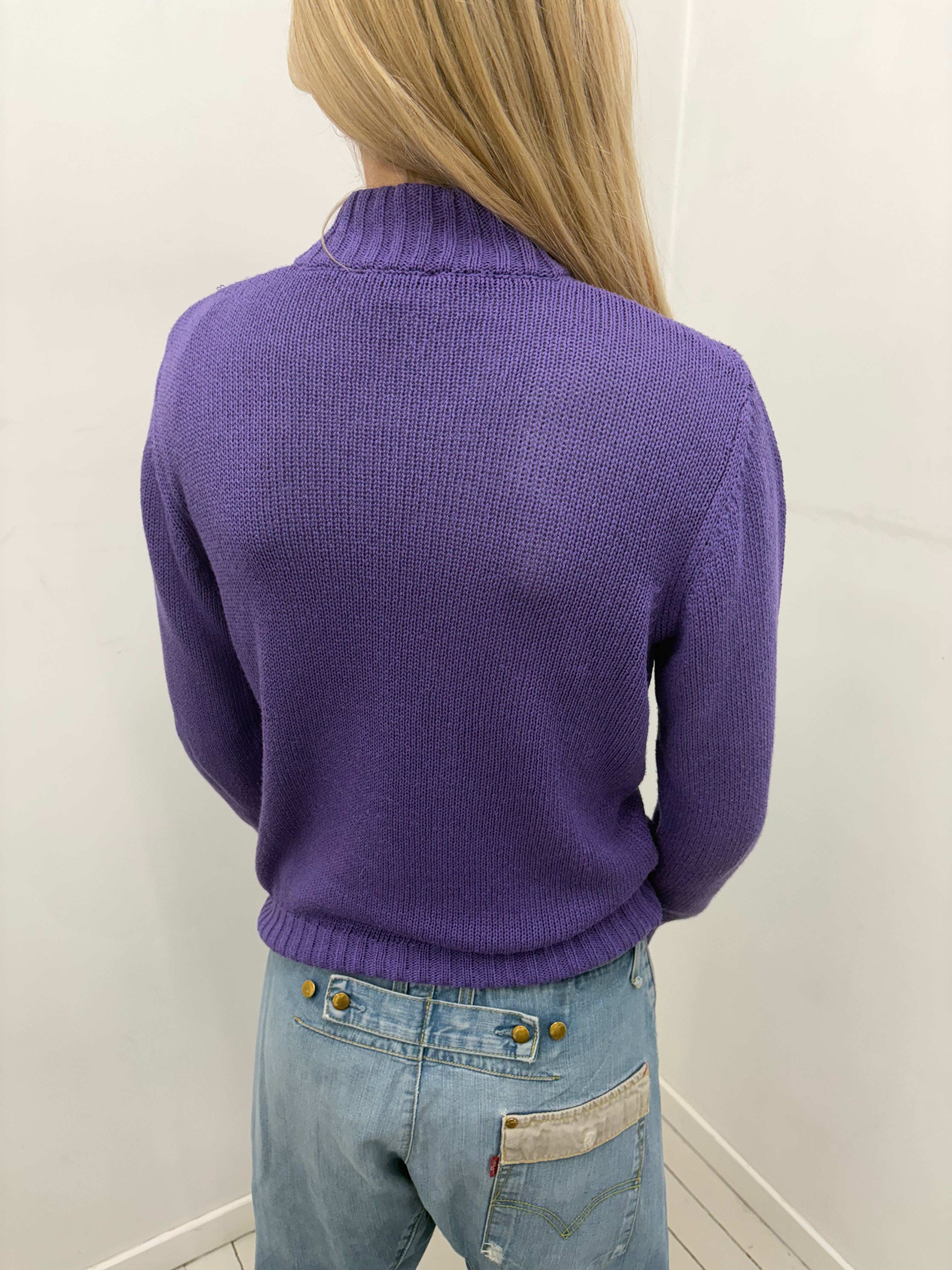 Purple Zip-Up Knit Y2K Cardigan