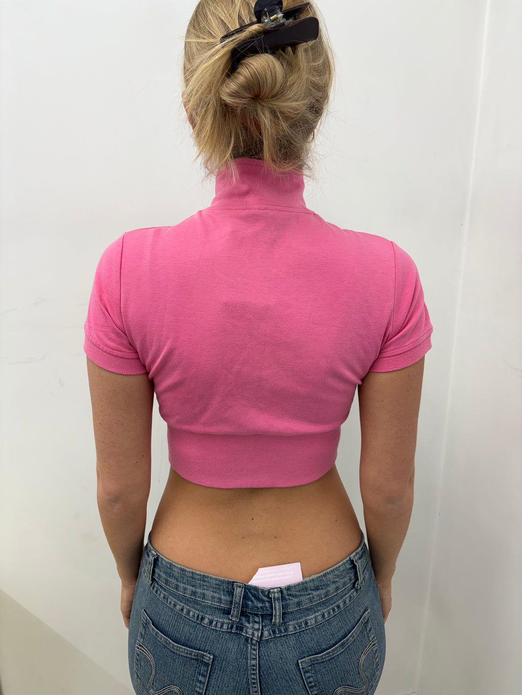 Pink Cropped Zip Track Top Sport Focus Script Logo