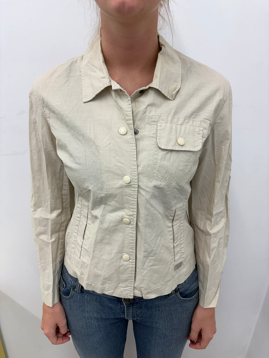 Cream Cotton Overshirt Jacket Snap Button