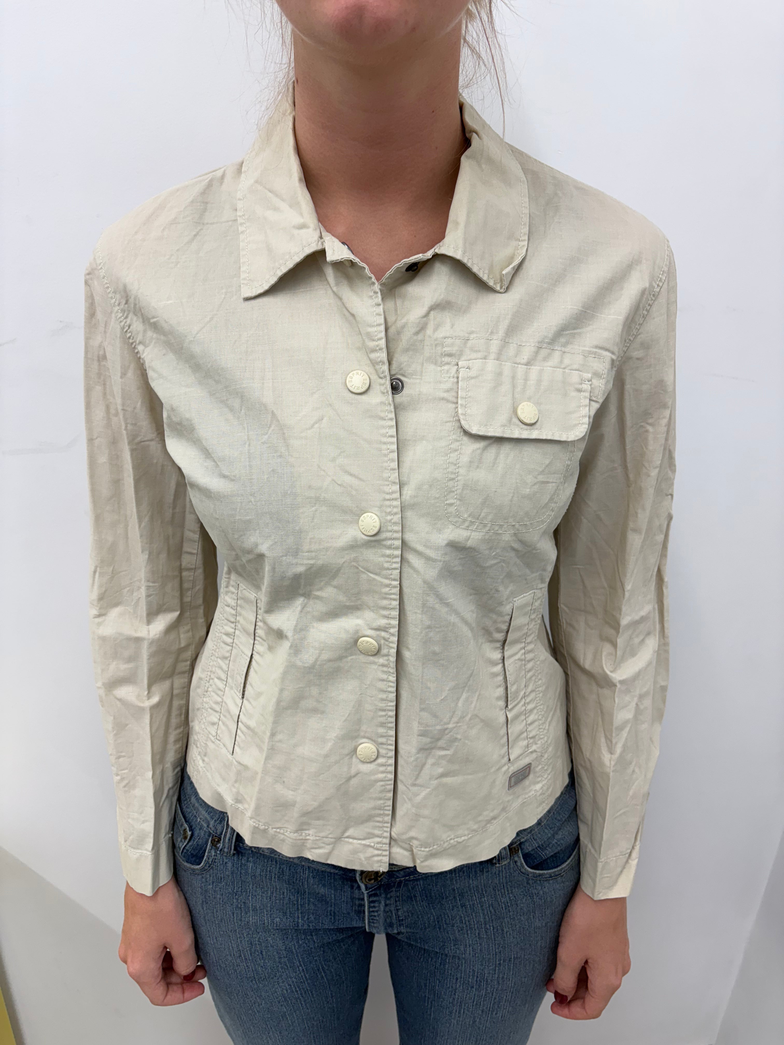 Cream Cotton Overshirt Jacket Snap Button