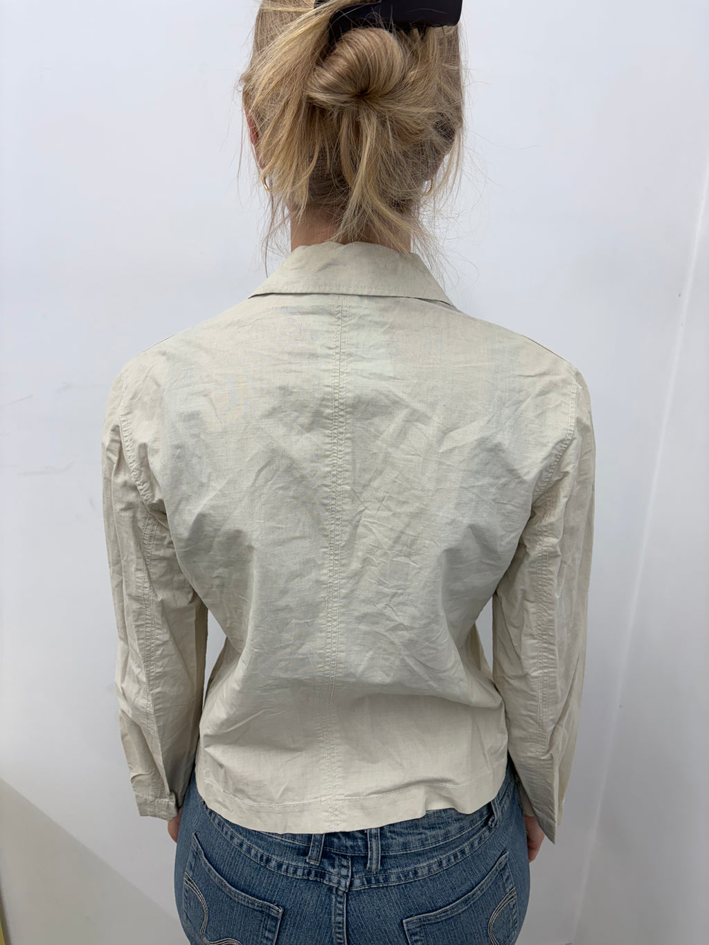 Cream Cotton Overshirt Jacket Snap Button