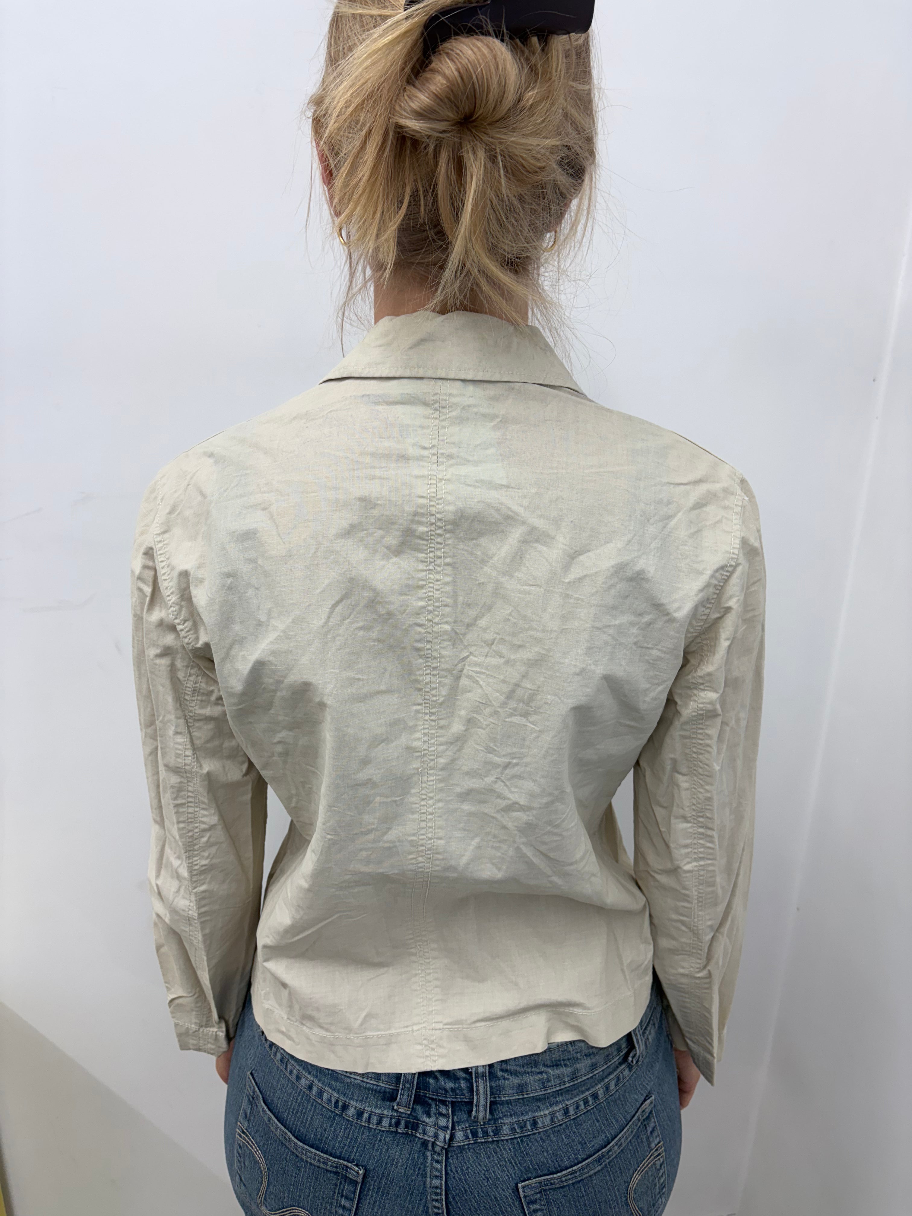 Cream Cotton Overshirt Jacket Snap Button