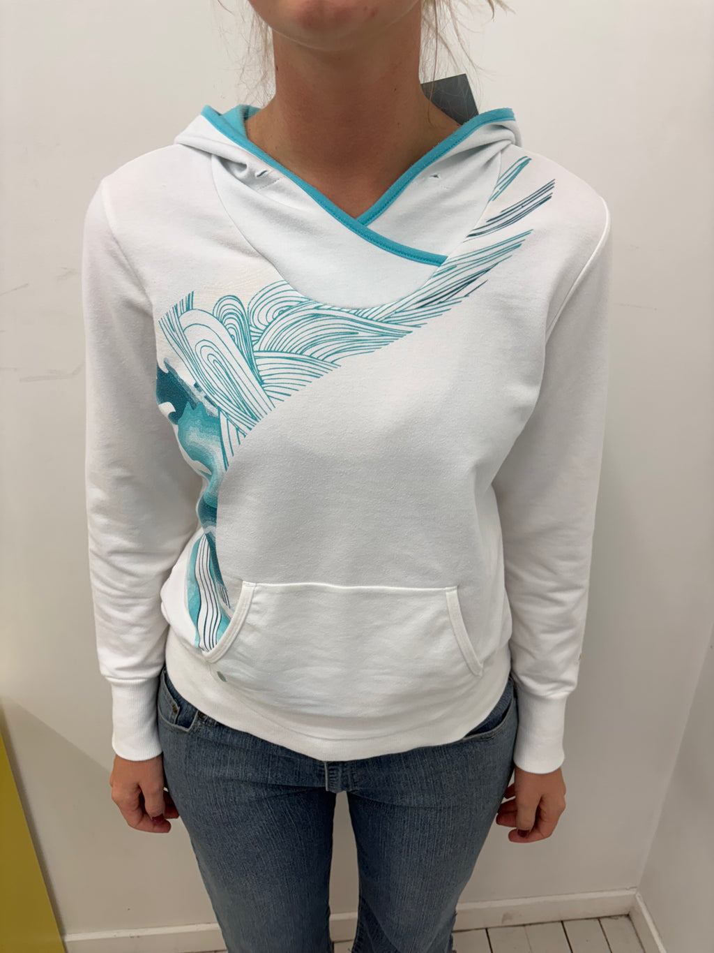 Nike White Hoodie Teal Wave Graphic Print