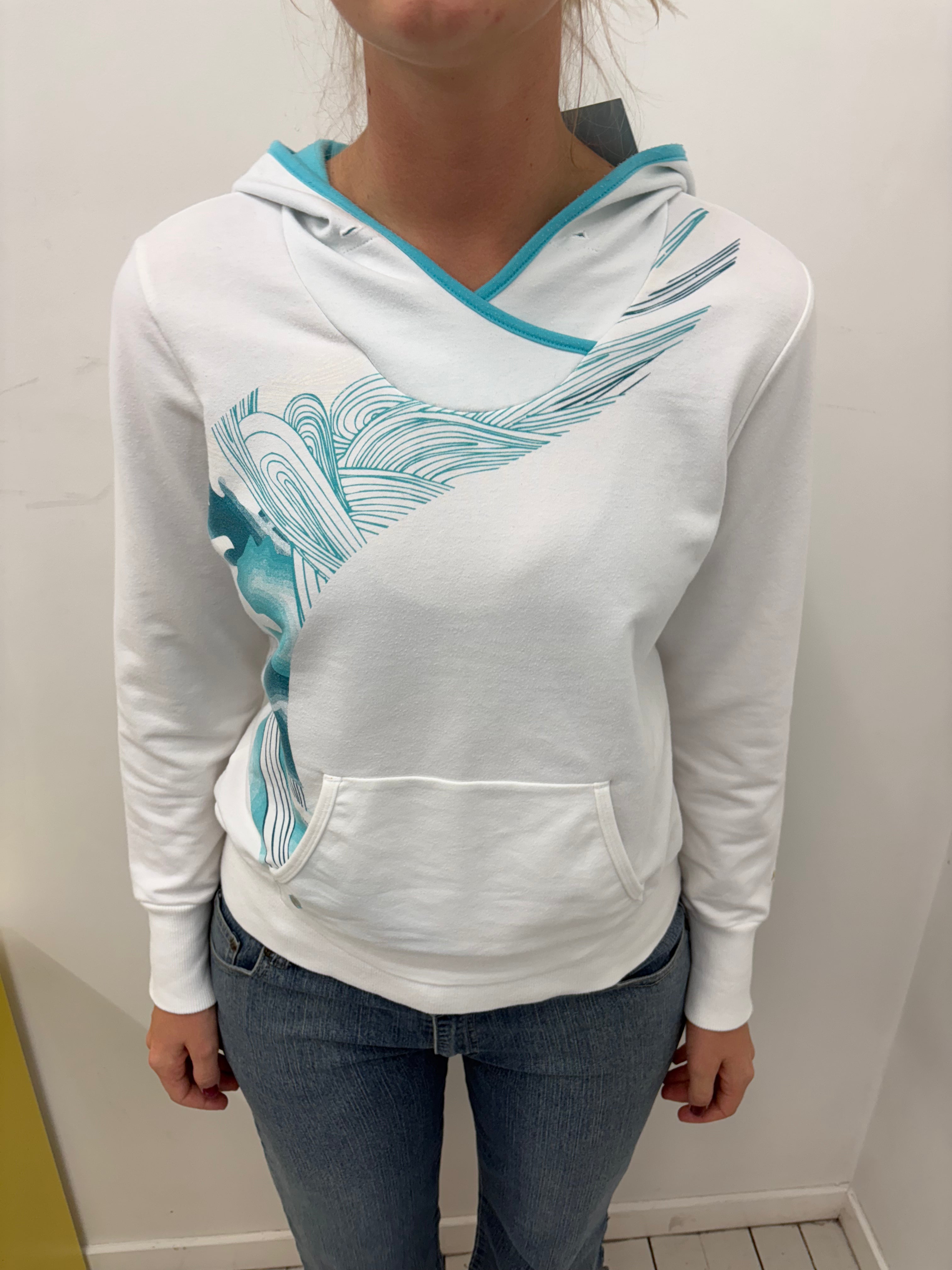 Nike White Hoodie Teal Wave Graphic Print
