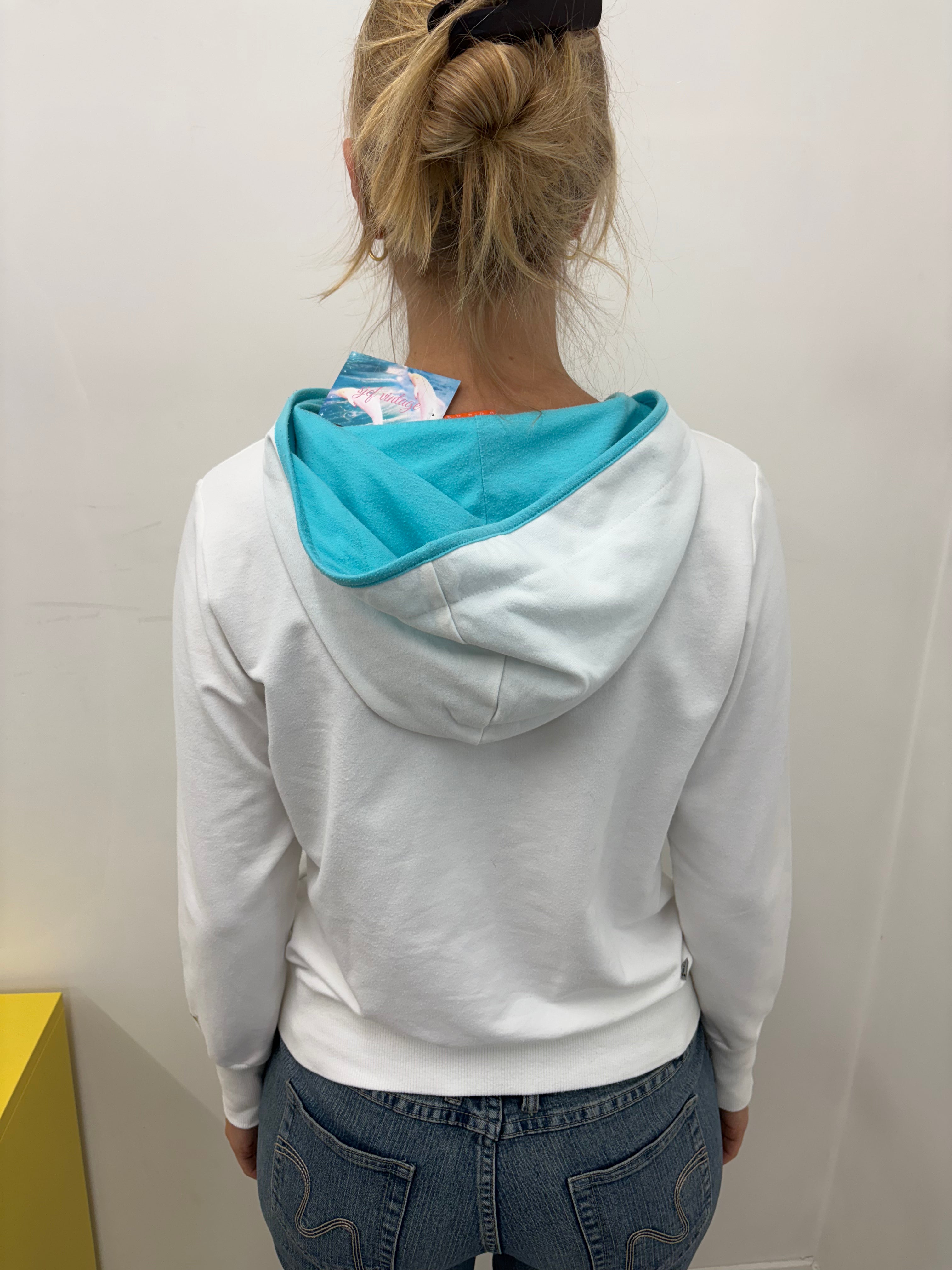 Nike White Hoodie Teal Wave Graphic Print