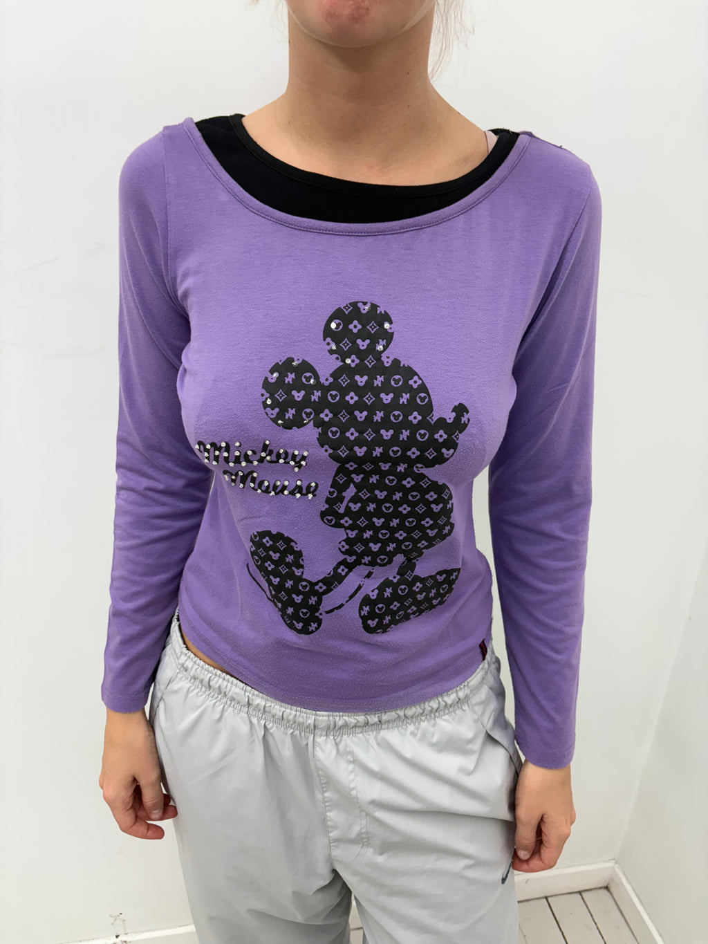 Purple Mickey Mouse Graphic Long Sleeve Top