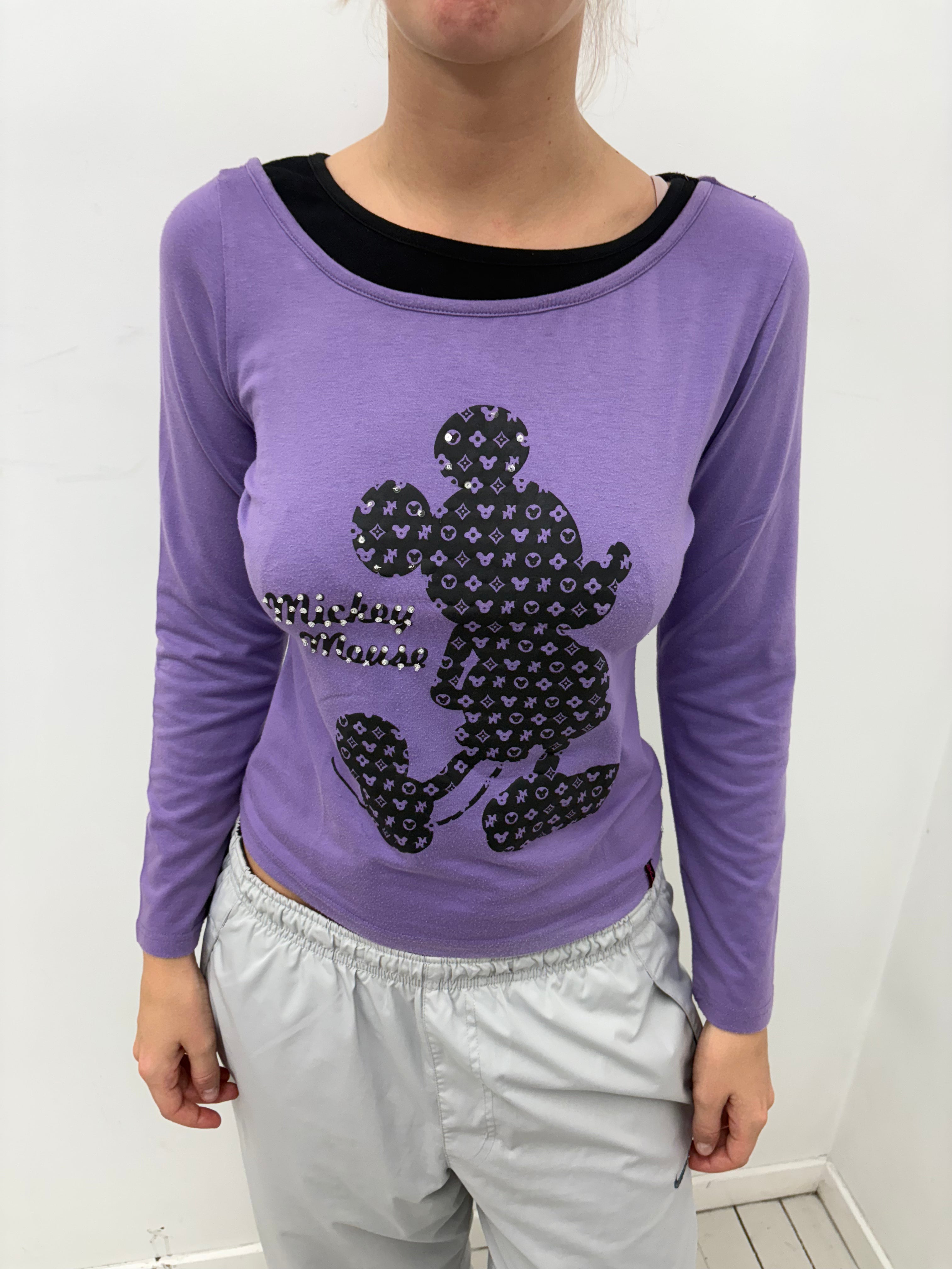 Purple Mickey Mouse Graphic Long Sleeve Top