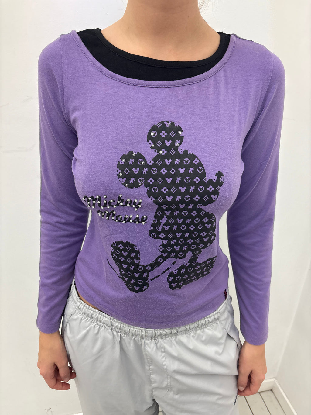Purple Mickey Mouse Graphic Long Sleeve Top