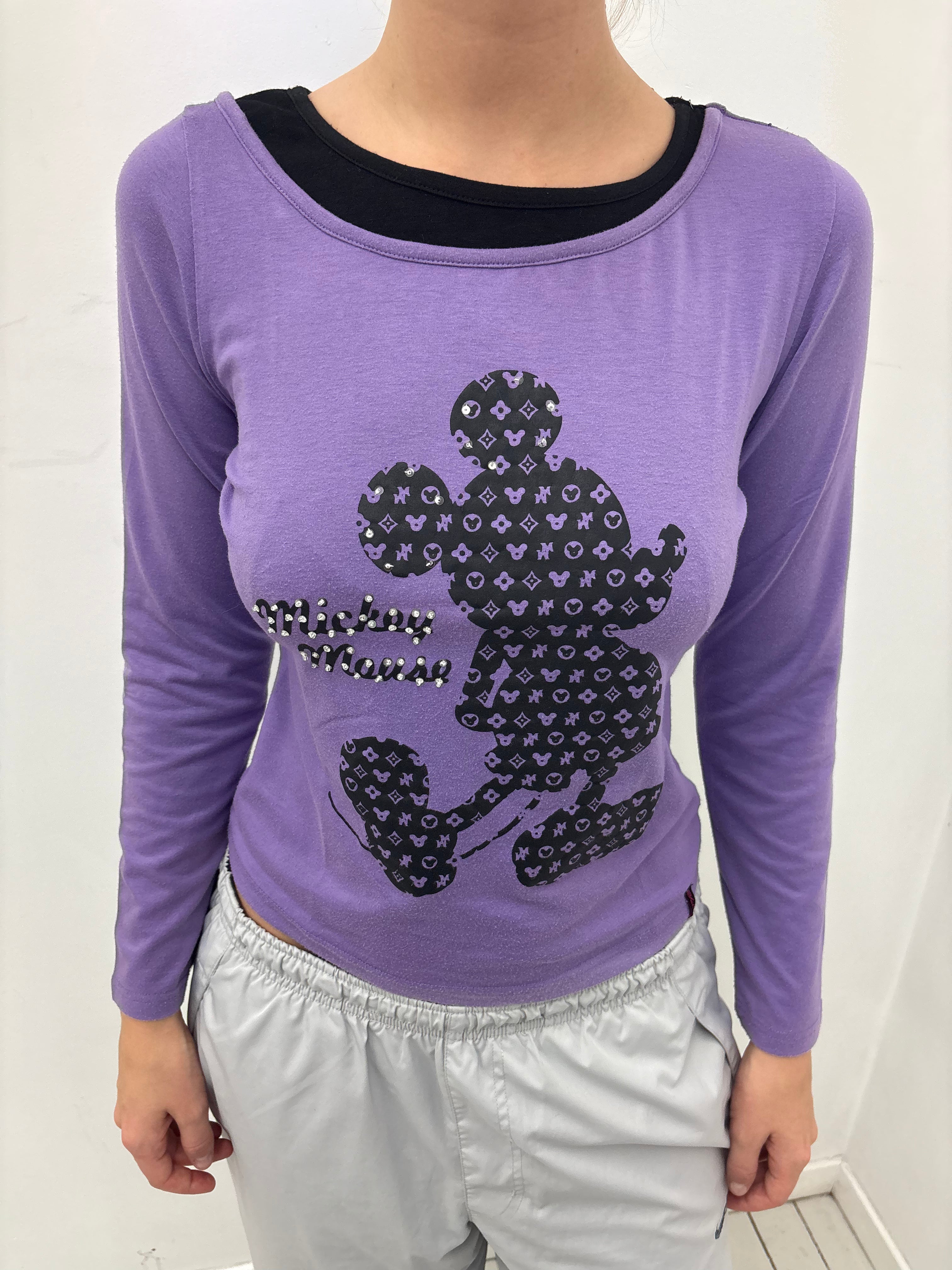 Purple Mickey Mouse Graphic Long Sleeve Top
