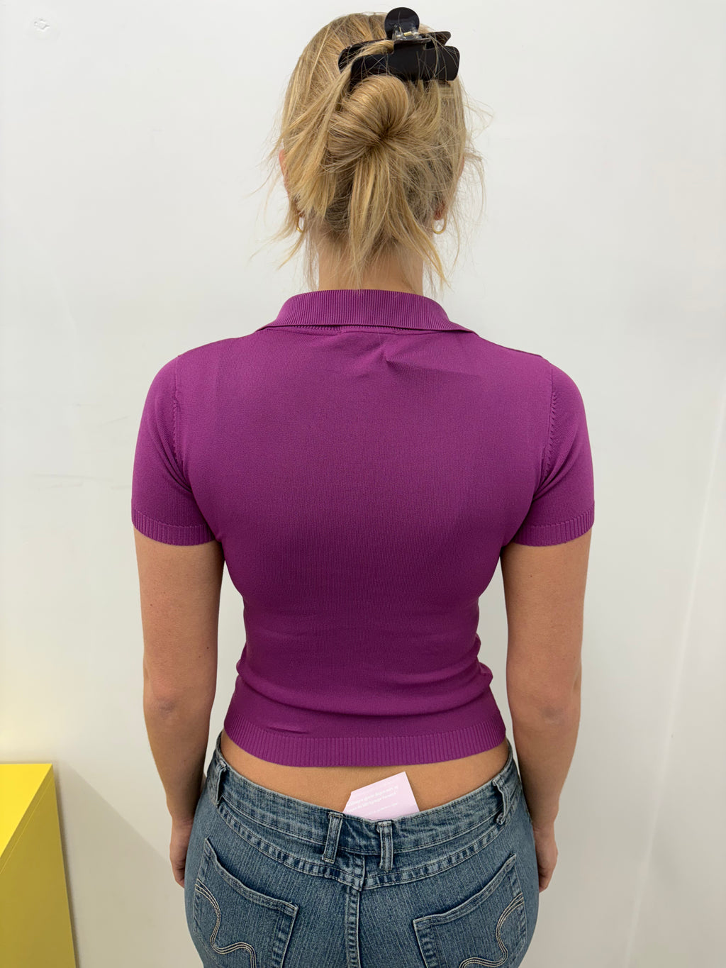 Purple Knit Polo Top Cropped