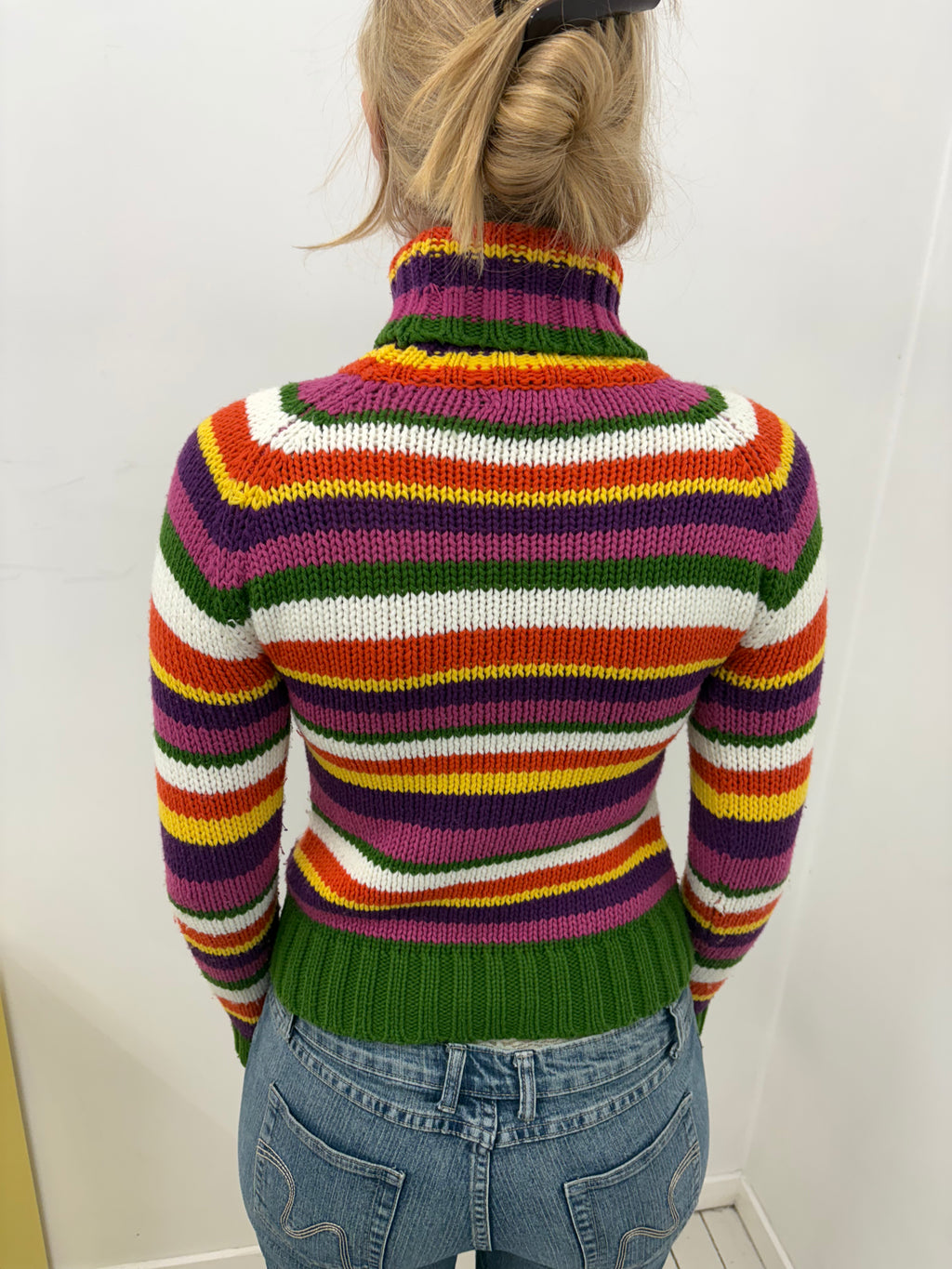 Multicolour Stripe Knit Turtleneck Sweater Cropped