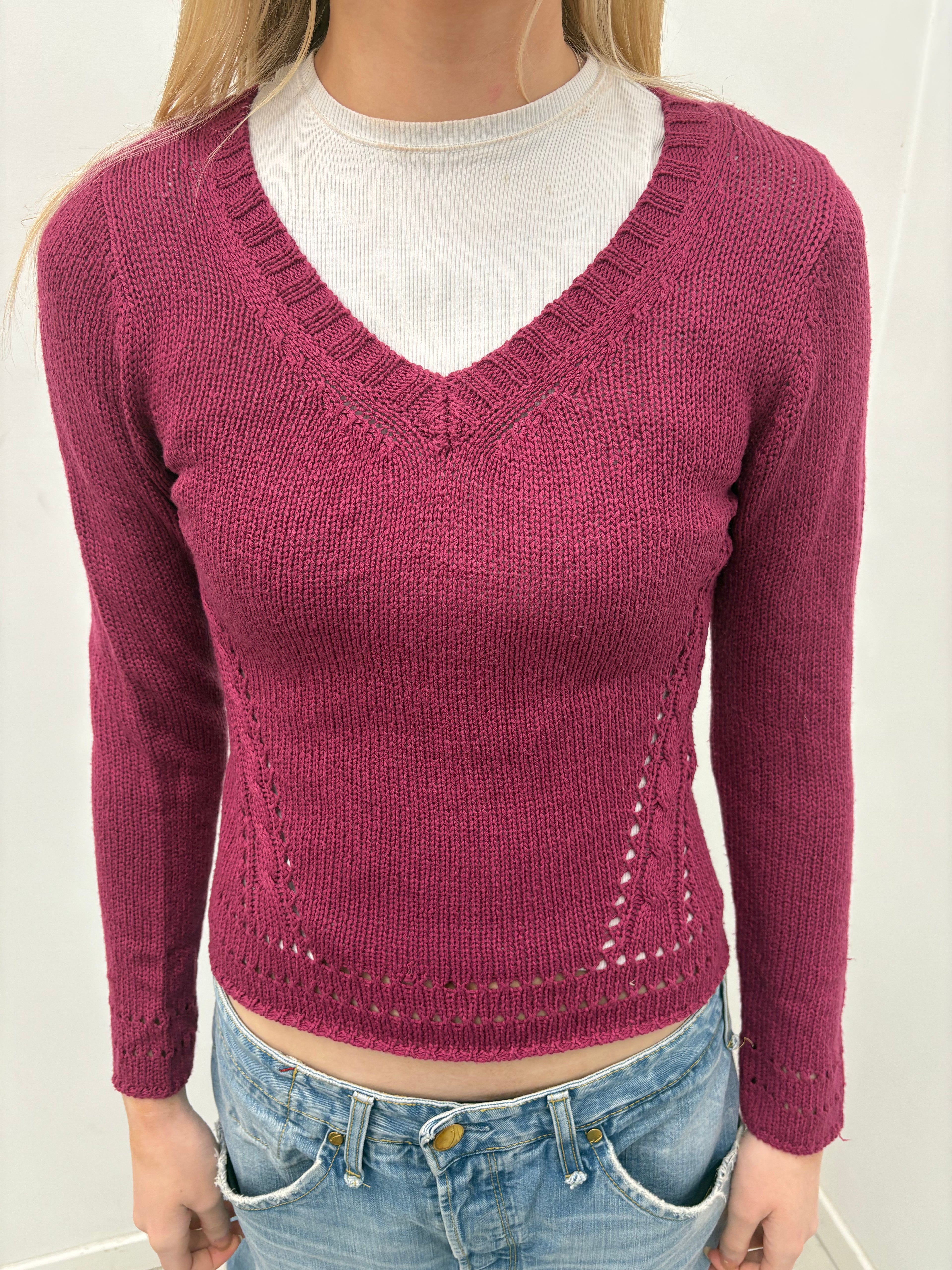 Berry V-Neck Knit Y2K Sweater